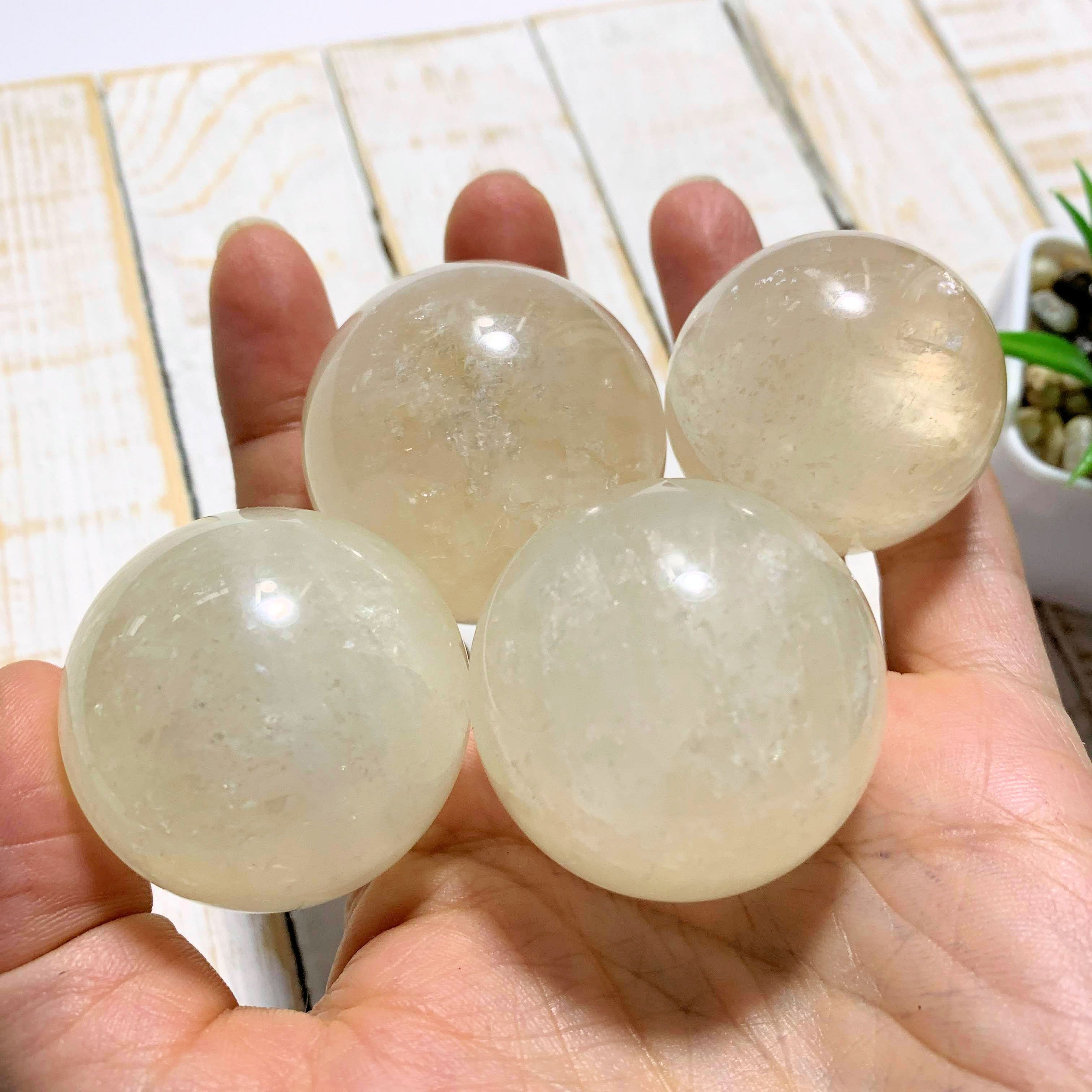 One Frosted Honey Calcite Sphere Carving - Earth Family Crystals