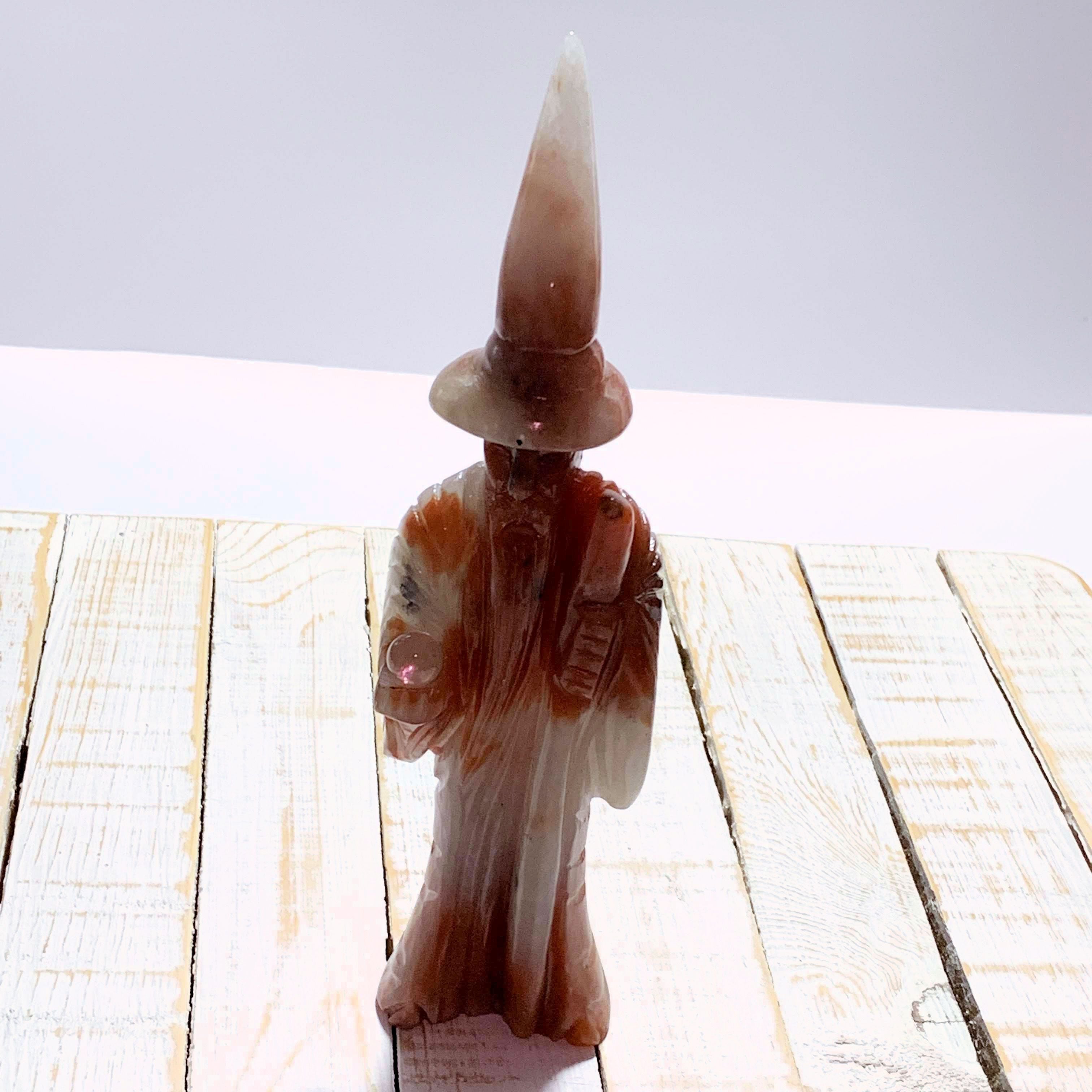 Amazing Red Quartz Large Merlin Wizard With Quartz Crystal Ball Display Carving~Locality Brazil - Earth Family Crystals