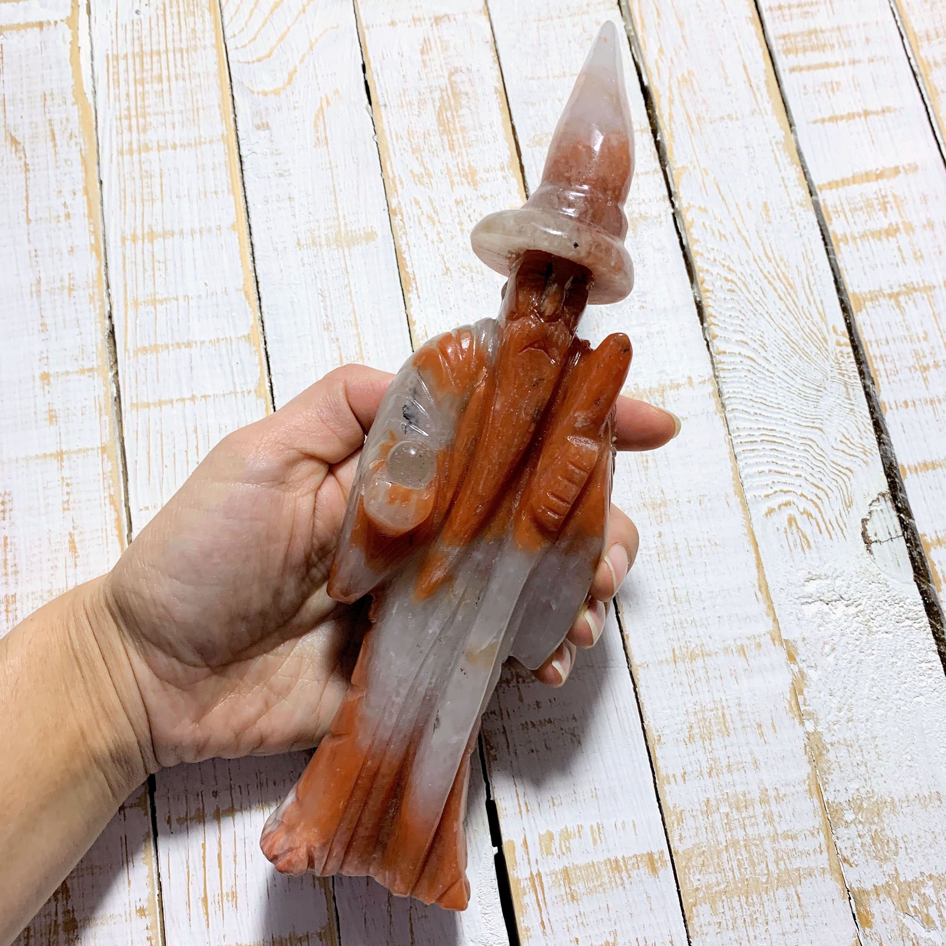 Amazing Red Quartz Large Merlin Wizard With Quartz Crystal Ball Display Carving~Locality Brazil - Earth Family Crystals