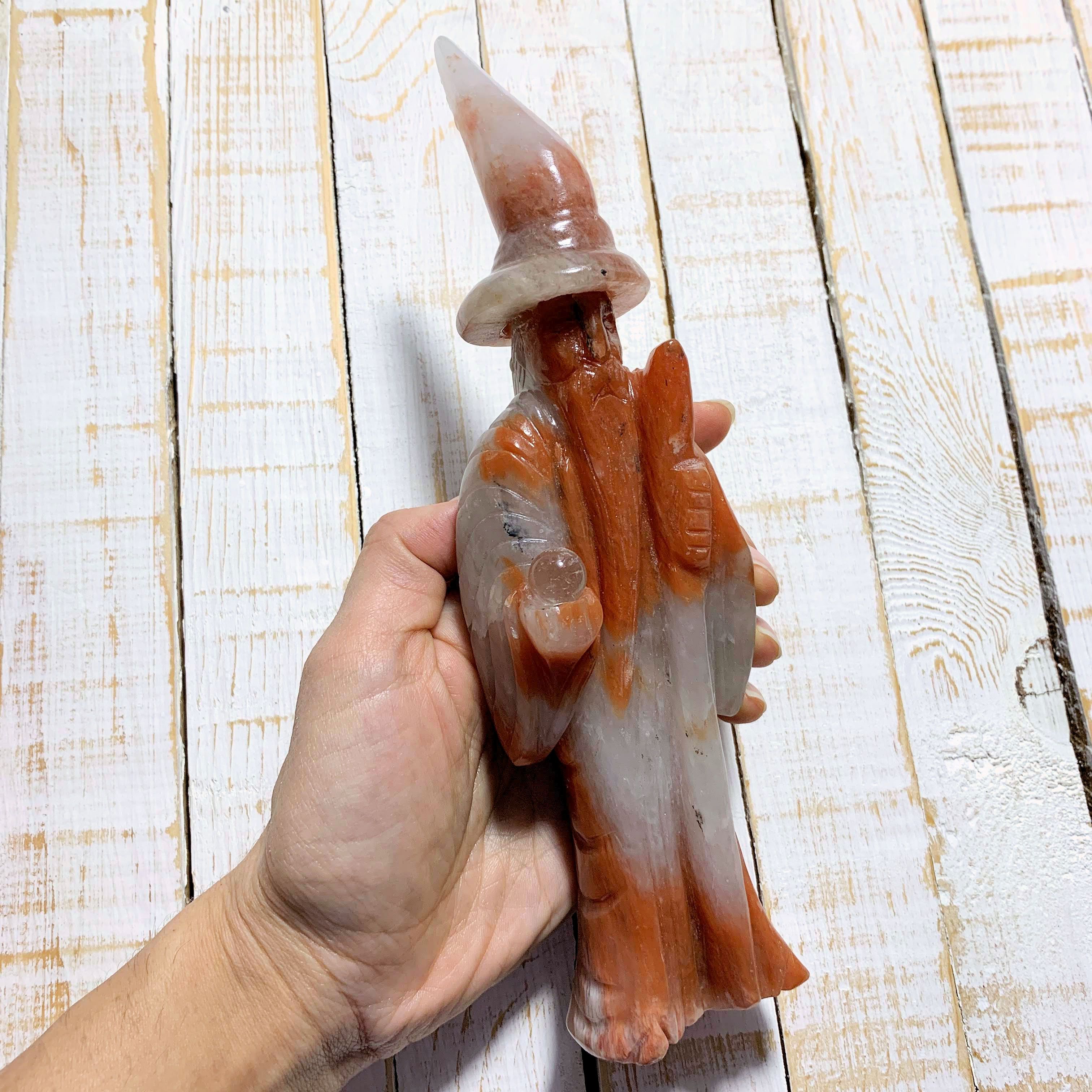 Amazing Red Quartz Large Merlin Wizard With Quartz Crystal Ball Display Carving~Locality Brazil - Earth Family Crystals