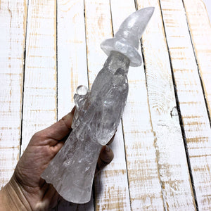 Rainbow Loaded Clear Quartz Large Merlin Wizard With Quartz Crystal Ball Display Carving~Locality Brazil - Earth Family Crystals