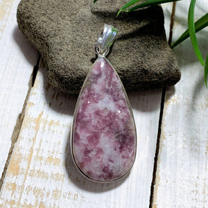 Shimmering Lilac Lepidolite & Milky Quartz Sterling Silver Pendant (Includes Silver Chain) #1