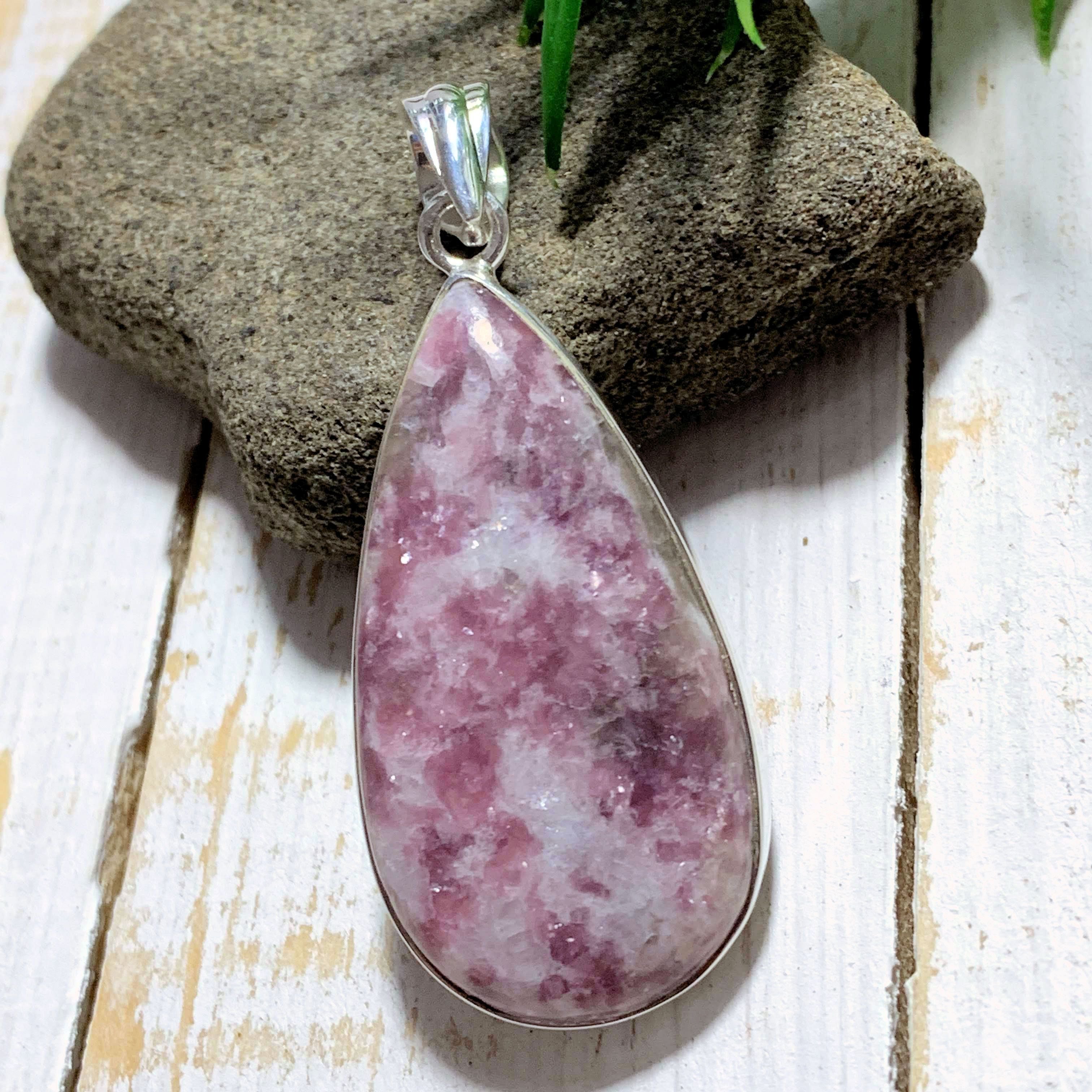 Shimmering Lilac Lepidolite & Milky Quartz Sterling Silver Pendant (Includes Silver Chain) #1