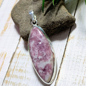 Shimmering Lilac Lepidolite & Milky Quartz Sterling Silver Pendant (Includes Silver Chain) #2