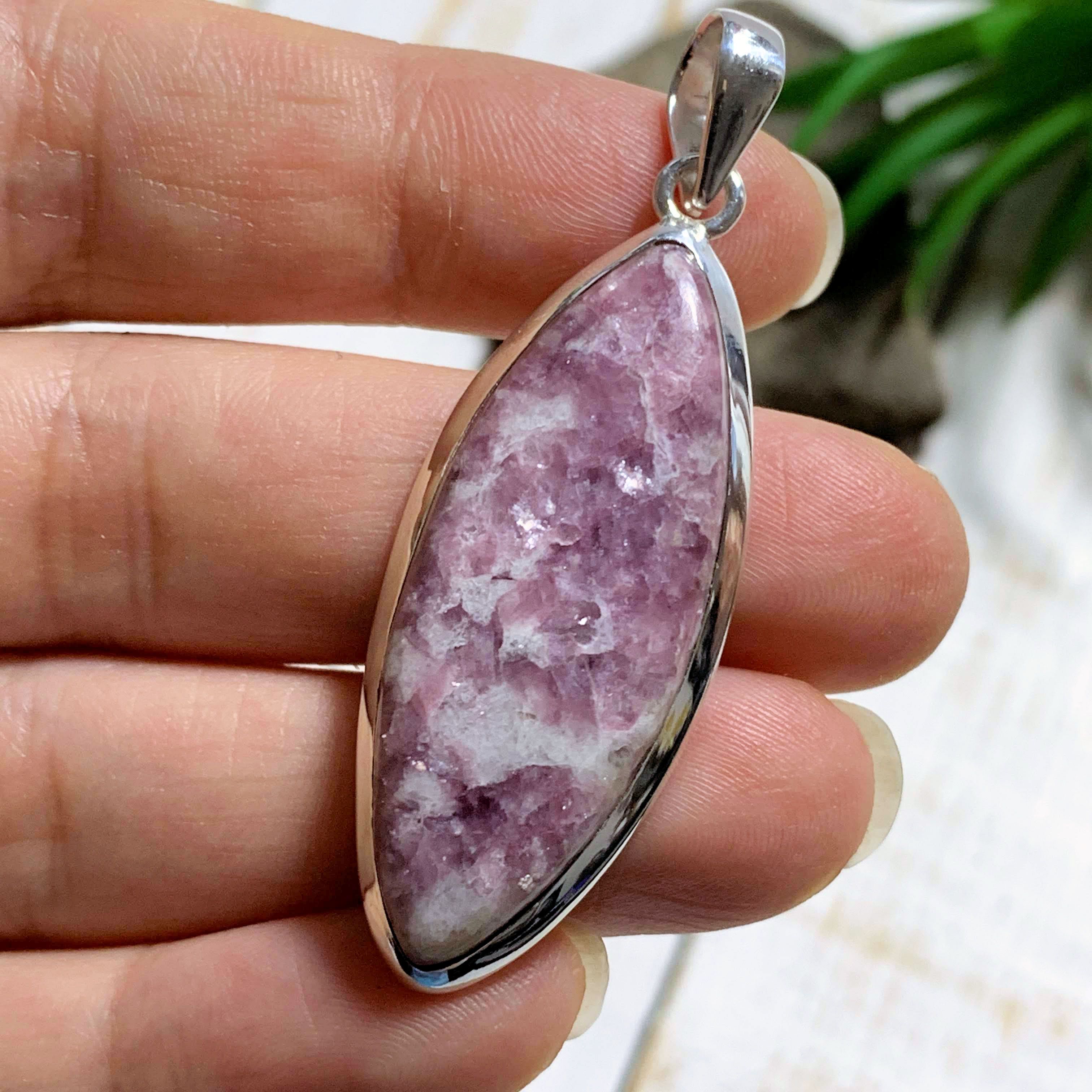 Shimmering Lilac Lepidolite & Milky Quartz Sterling Silver Pendant (Includes Silver Chain) #2