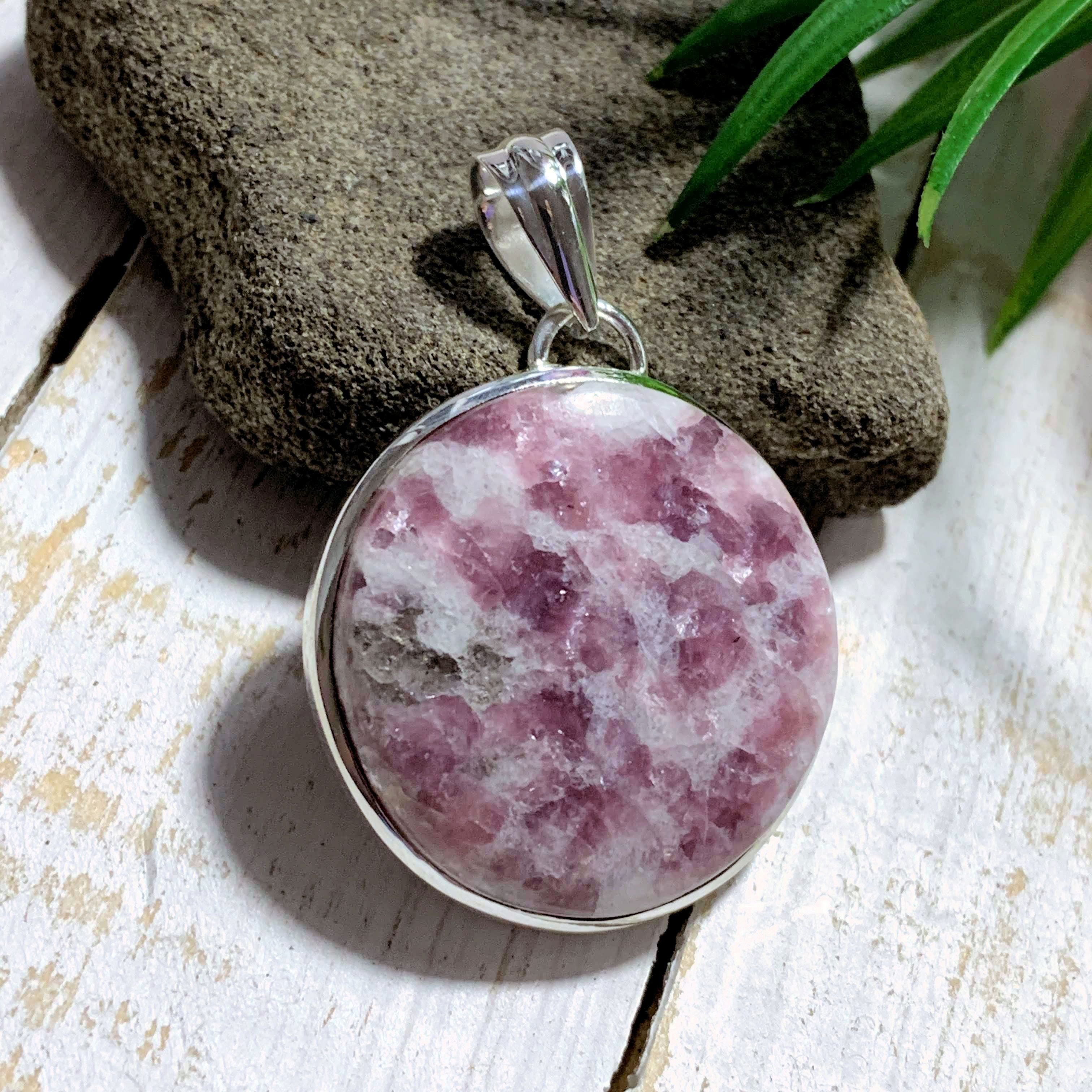 Shimmering Lilac Lepidolite & Milky Quartz Large Sterling Silver Pendant (Includes Silver Chain) #3