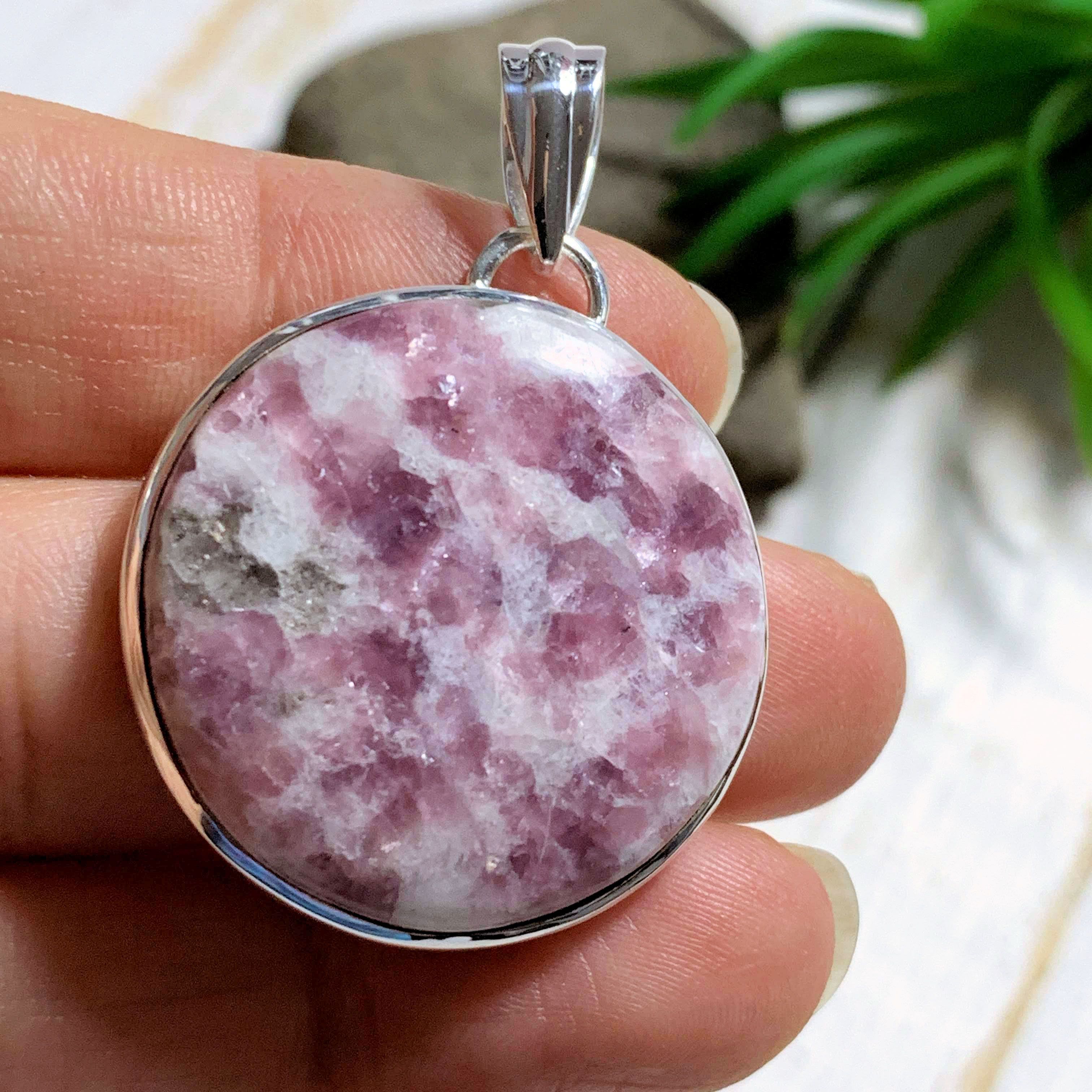 Shimmering Lilac Lepidolite & Milky Quartz Large Sterling Silver Pendant (Includes Silver Chain) #3