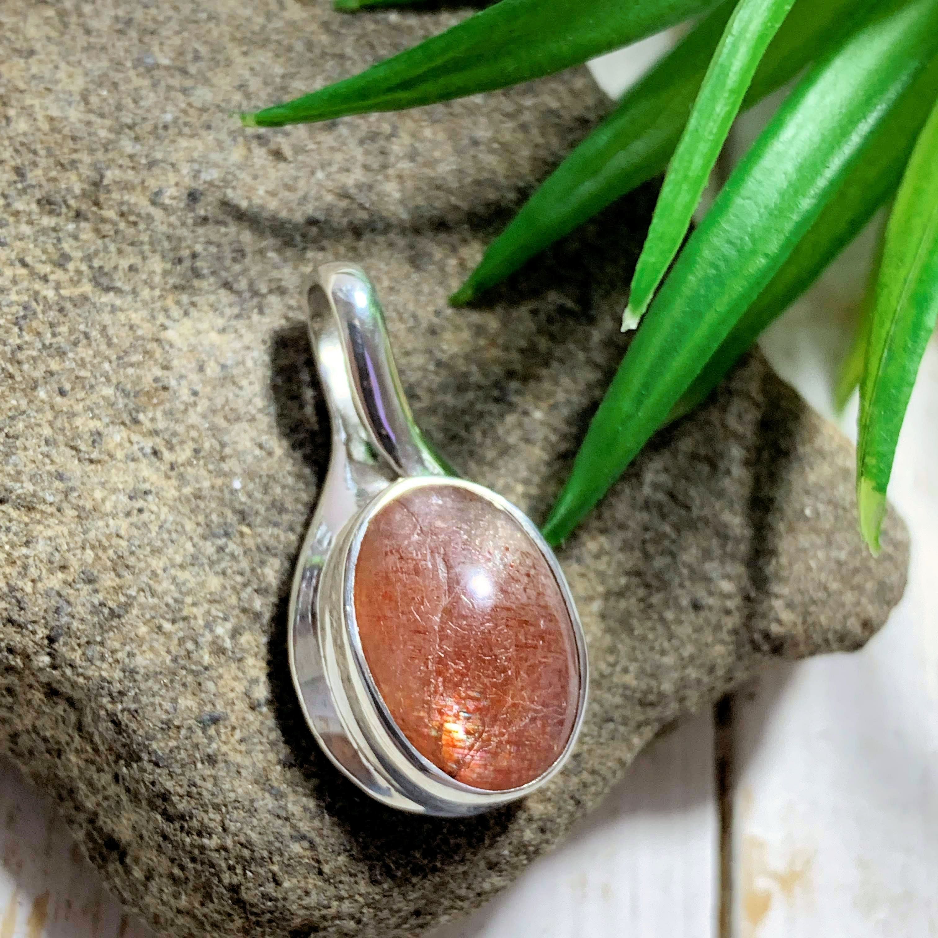 Uplifting Orange Sunstone Pendant in Sterling Silver (Includes Silver Chain) - Earth Family Crystals