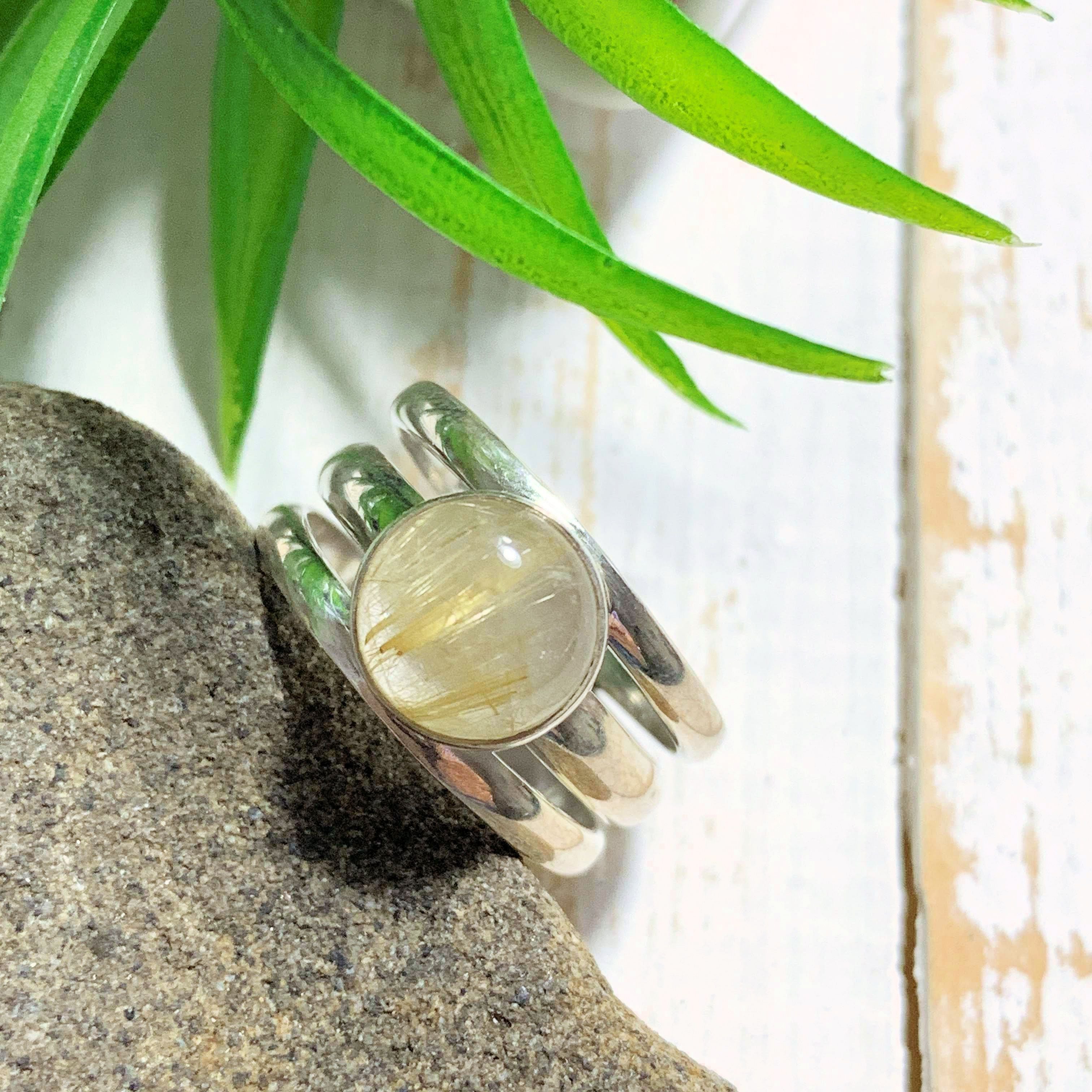 Golden Rutilated Quartz Sterling Silver Ring (Size 7.5) - Earth Family Crystals