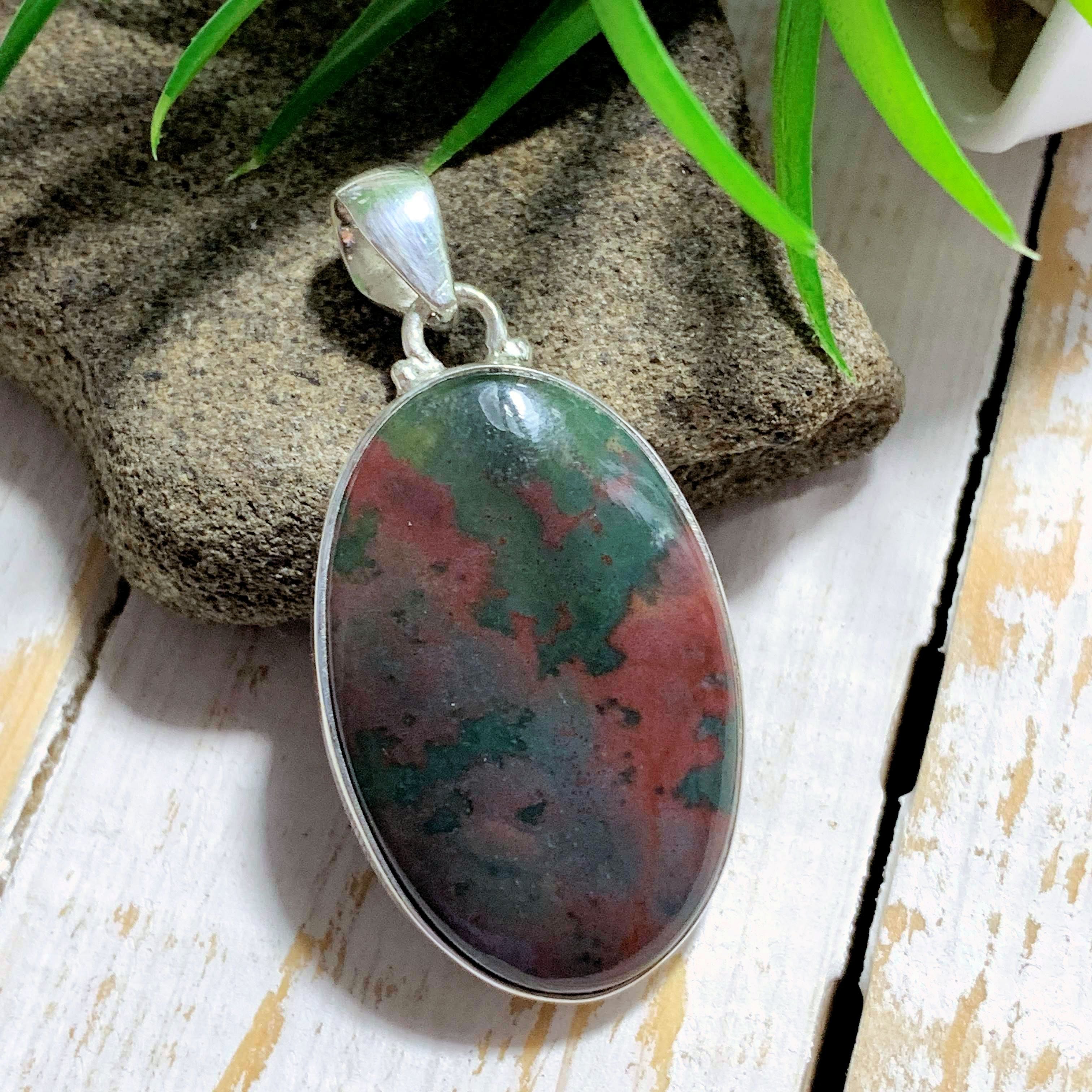 Unique Patterns Bloodstone Pendant in Sterling Silver ( Includes Silver Chain) #1 - Earth Family Crystals