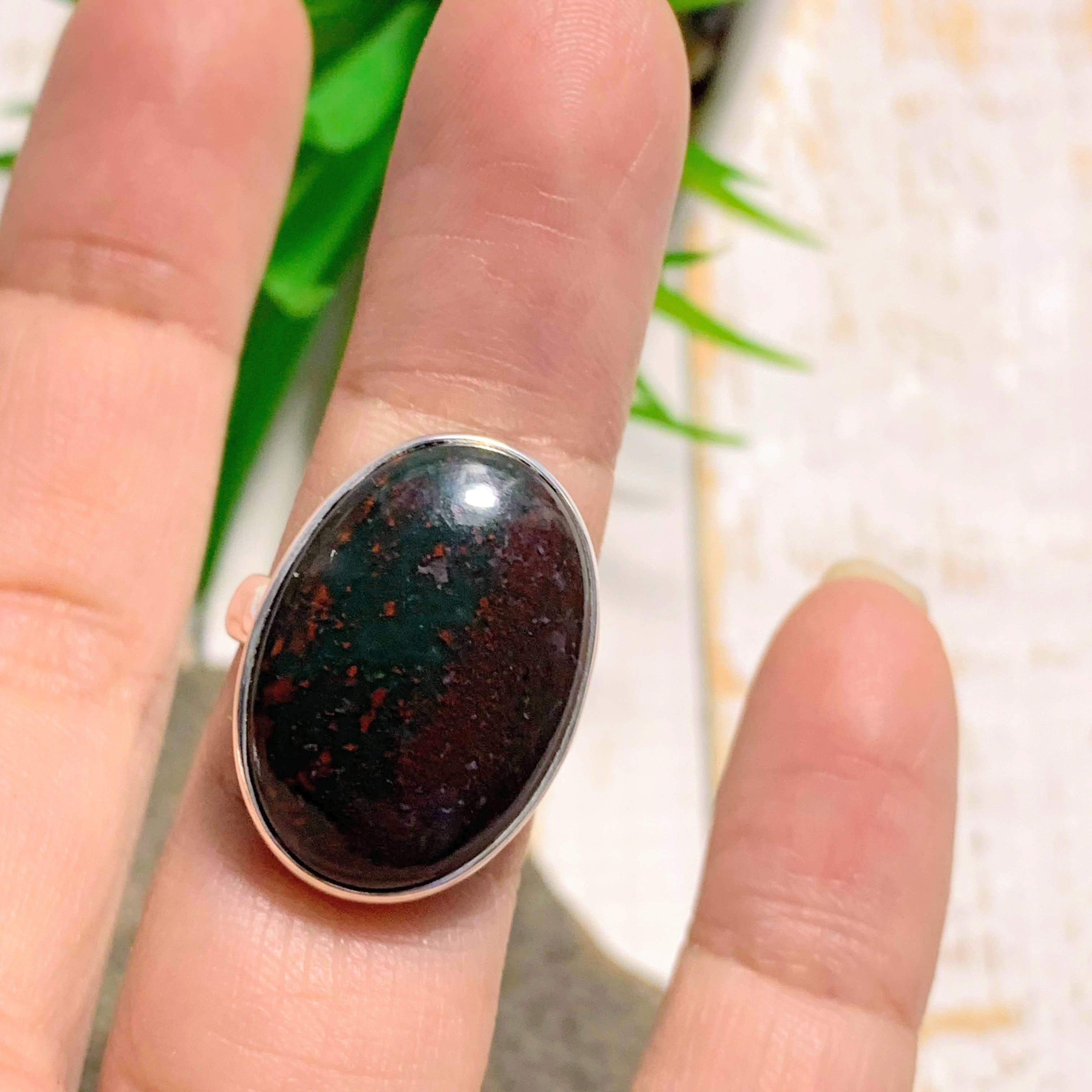 Deep Green & Red Bloodstone Ring in Sterling Silver ( Size: 6) - Earth Family Crystals
