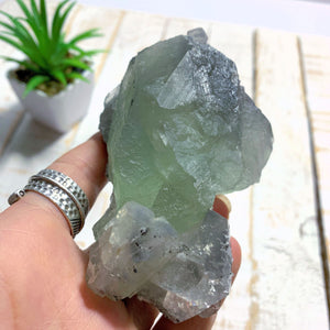 Deep Green Chunky Fluorite & Calcite Specimen From Mexico - Earth Family Crystals