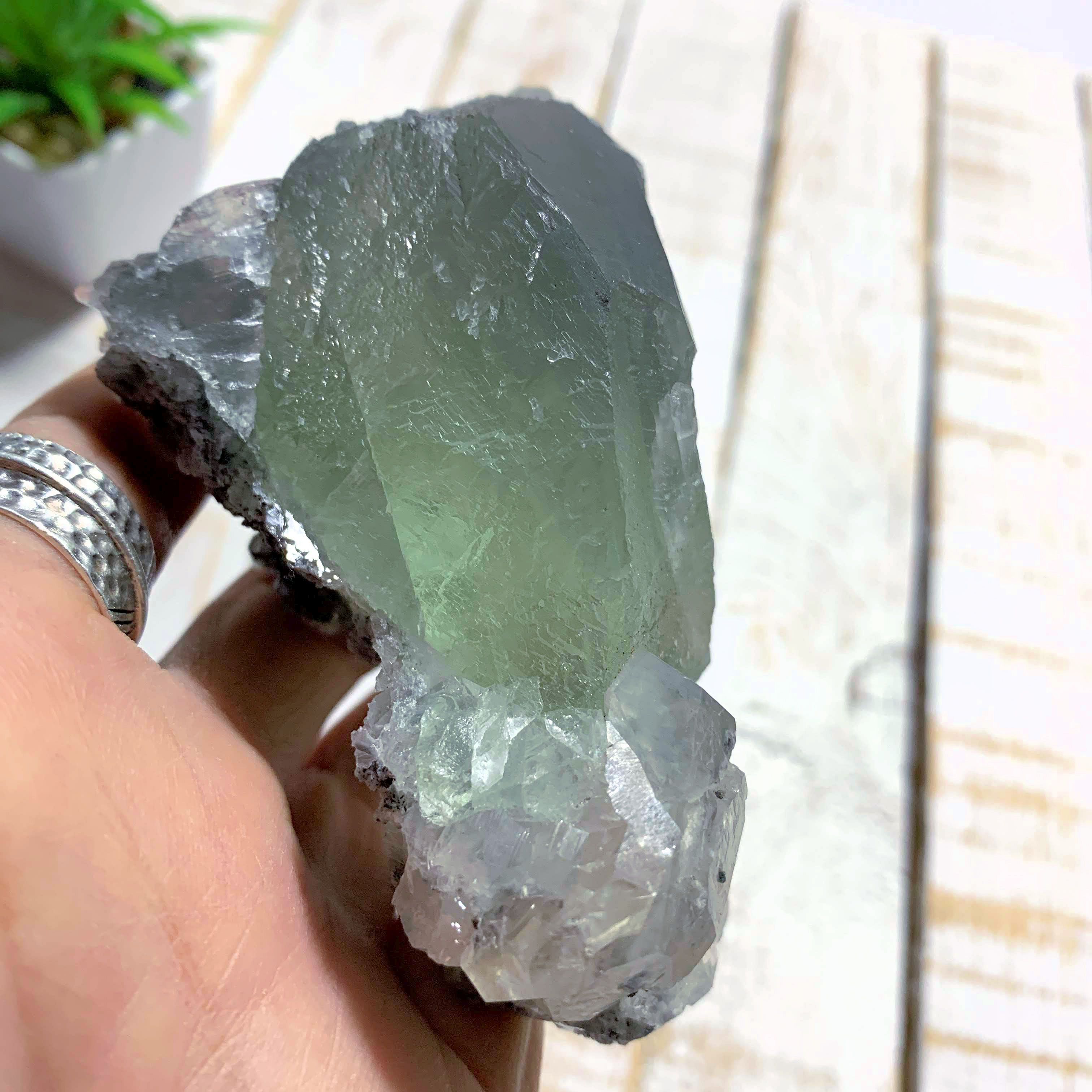 Deep Green Chunky Fluorite & Calcite Specimen From Mexico - Earth Family Crystals