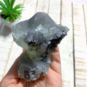 Deep Green Chunky Fluorite & Calcite Specimen From Mexico - Earth Family Crystals
