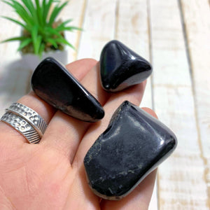 Set of 3 Polished EMF Protective Hand Held Shungite Free Form Stones