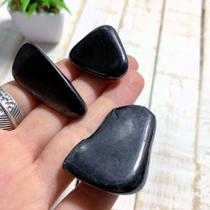 Set of 3 Polished EMF Protective Hand Held Shungite Free Form Stones