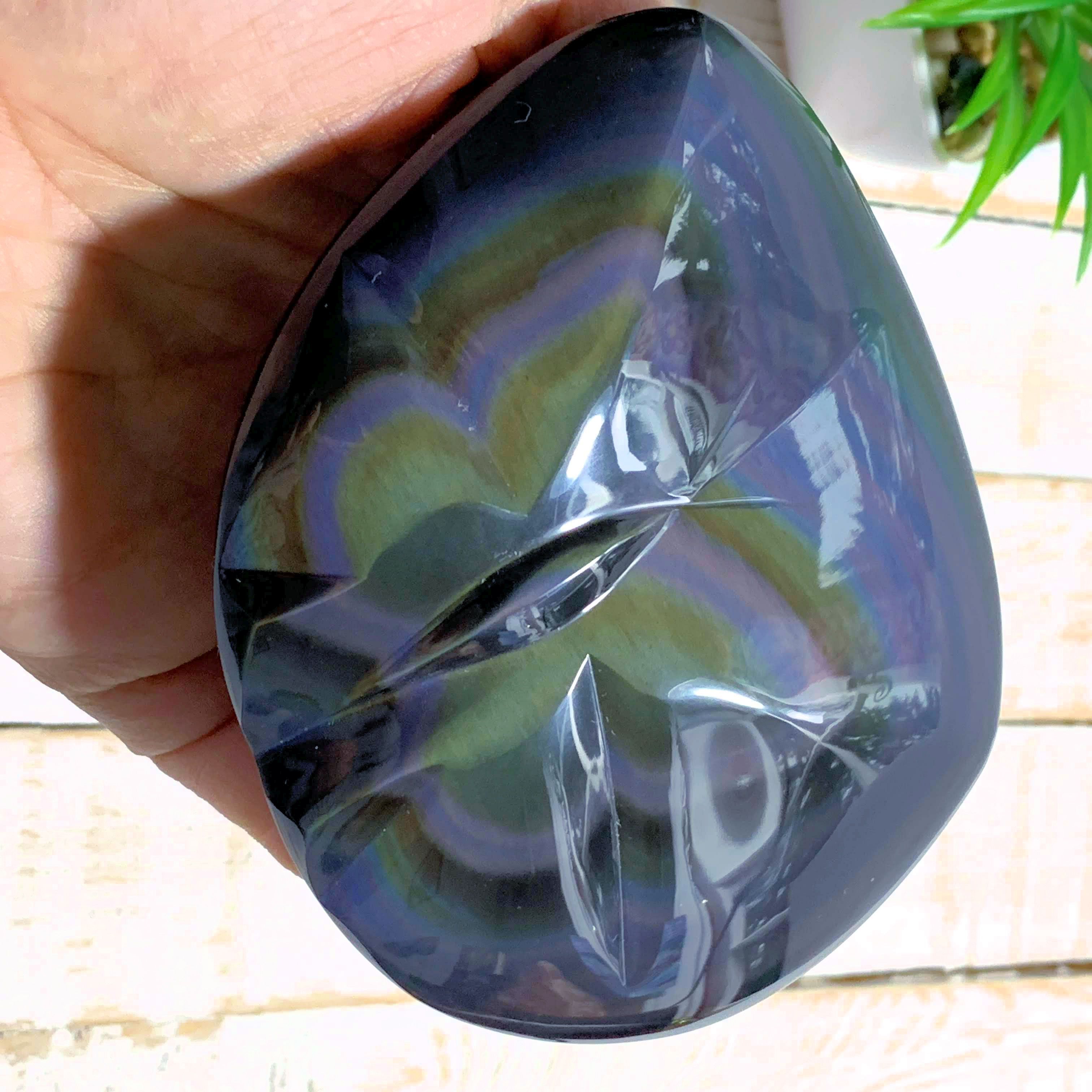 Rare Double Sided Carving~Butterfly & Double Heart Large Rainbow Obsidian Specimen From Mexico - Earth Family Crystals