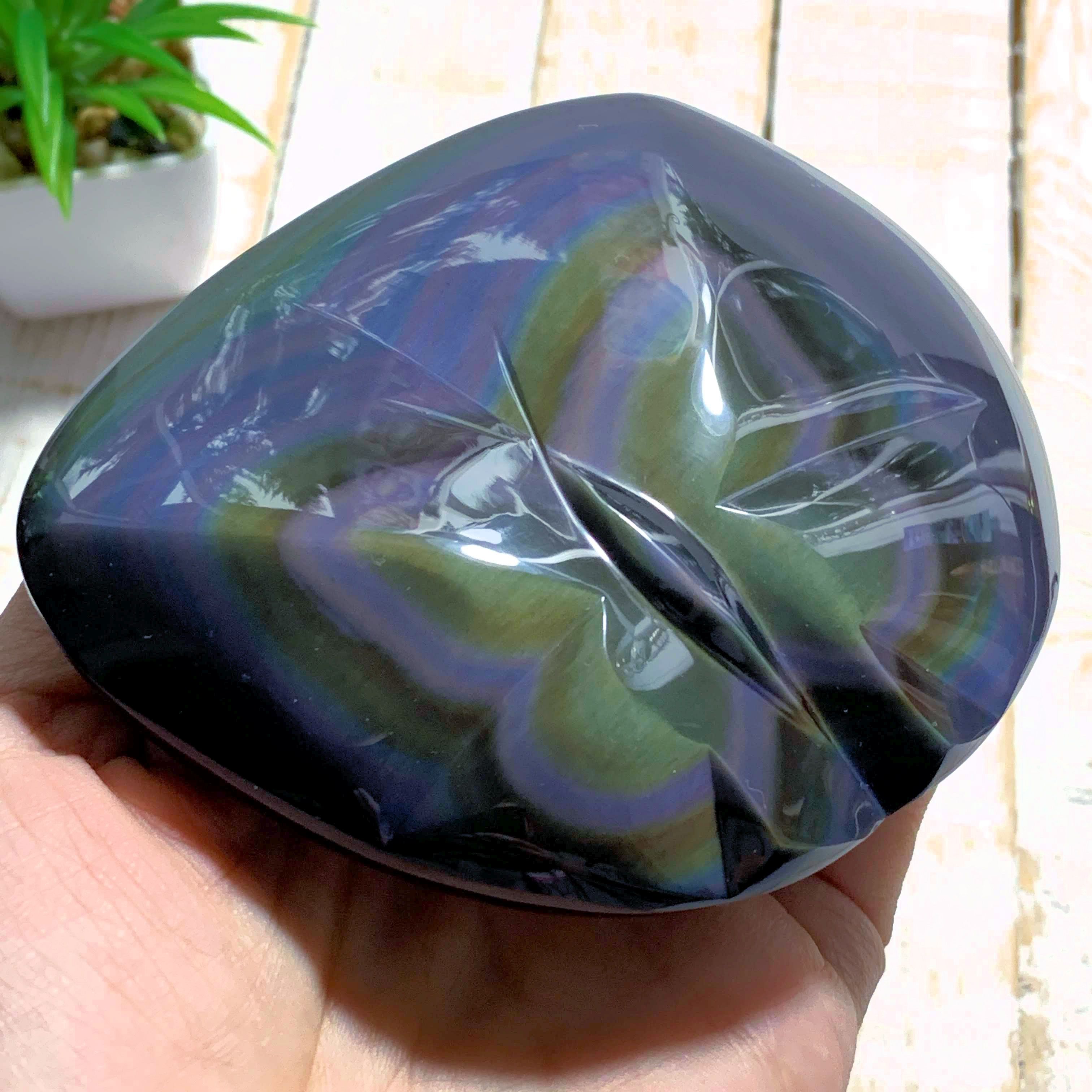 Rare Double Sided Carving~Butterfly & Double Heart Large Rainbow Obsidian Specimen From Mexico - Earth Family Crystals