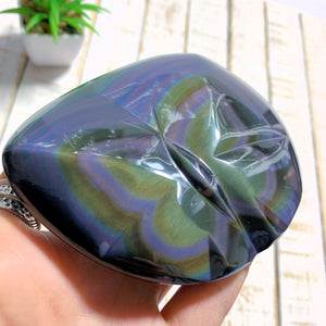 Rare Double Sided Carving~Butterfly & Double Heart Large Rainbow Obsidian Specimen From Mexico - Earth Family Crystals