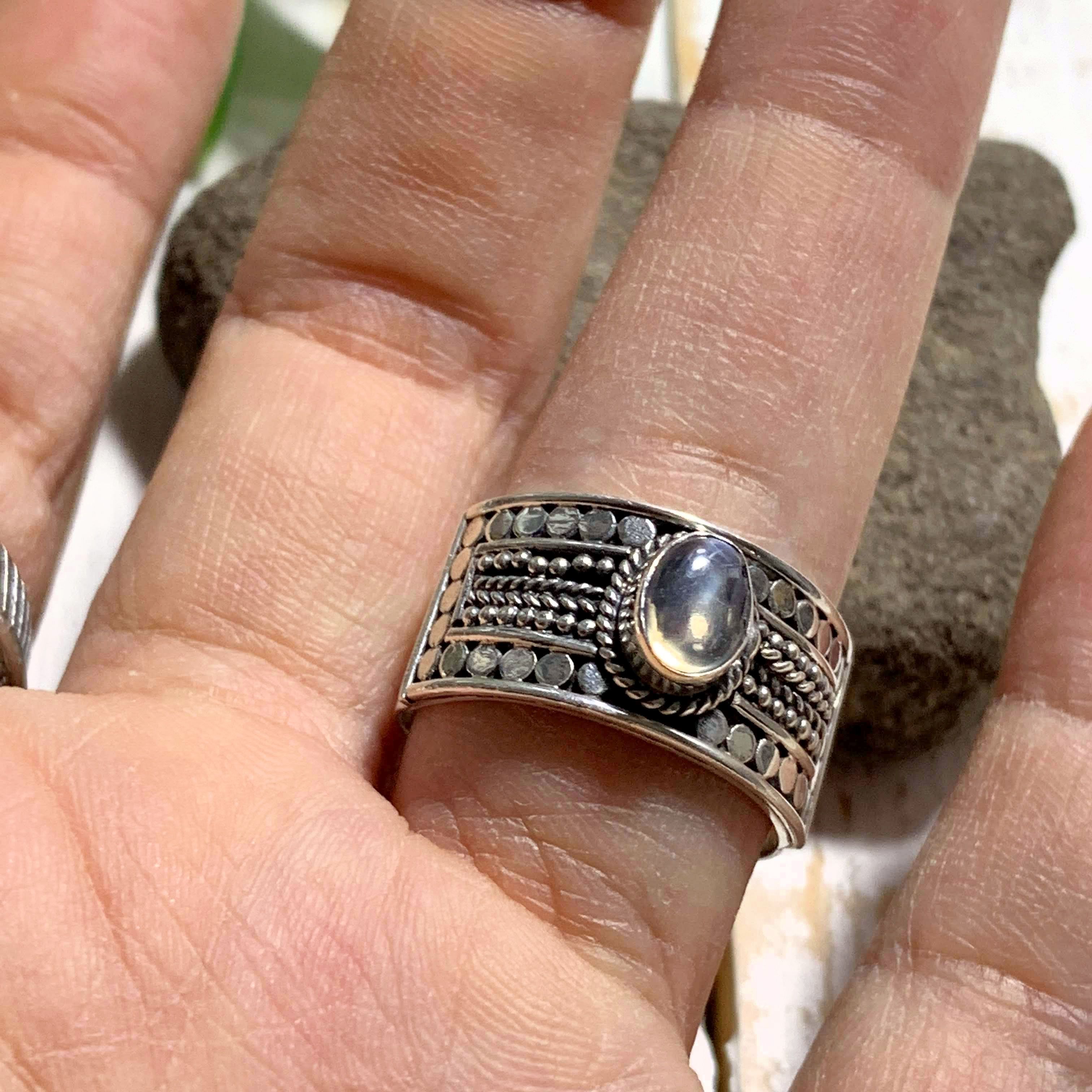 Cute Optical Rainbow Moonstone Ring in Sterling Silver (Size: 9.5) *REDUCED* - Earth Family Crystals