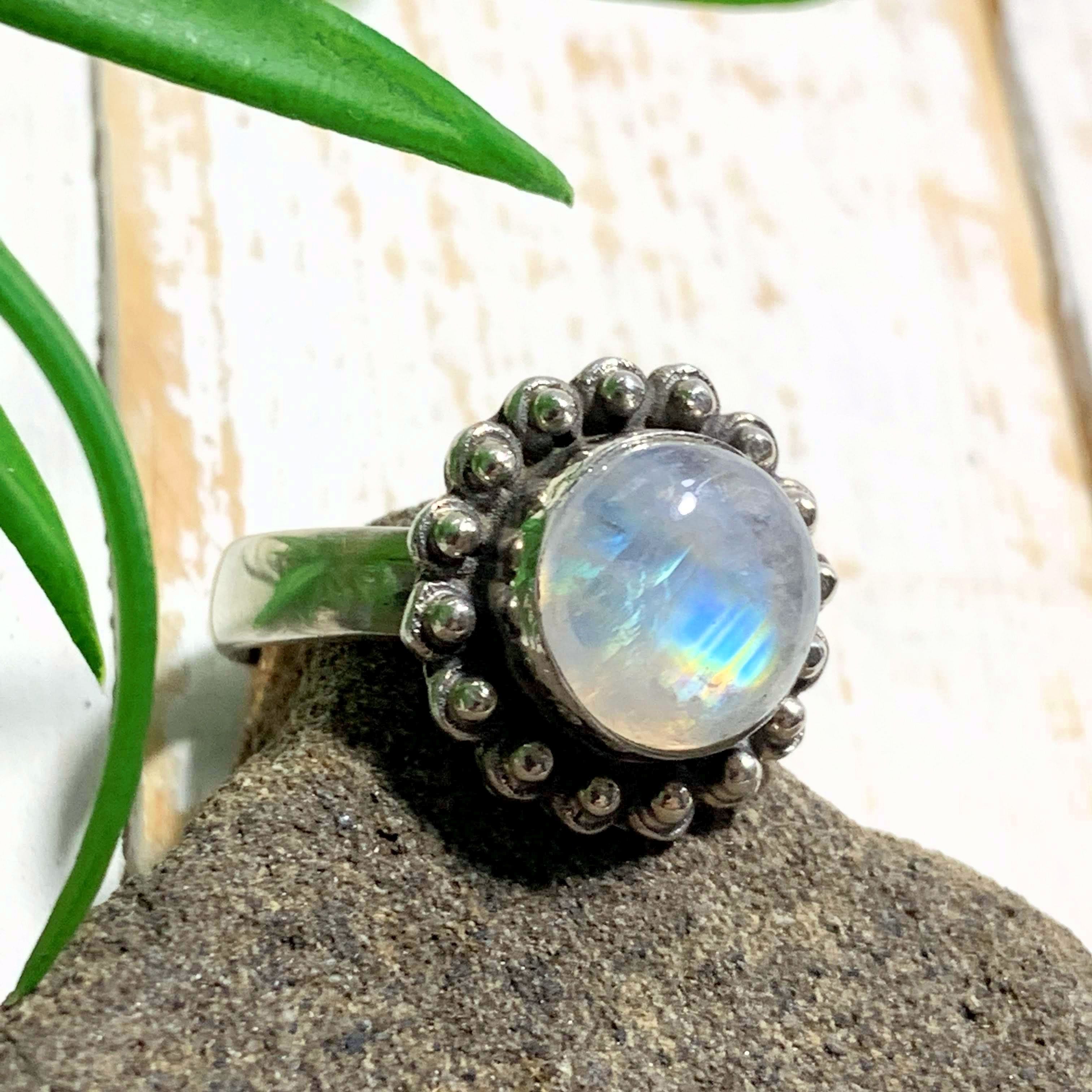 Flower Rainbow Moonstone Ring in Sterling Silver (Size: 7) REDUCED - Earth Family Crystals