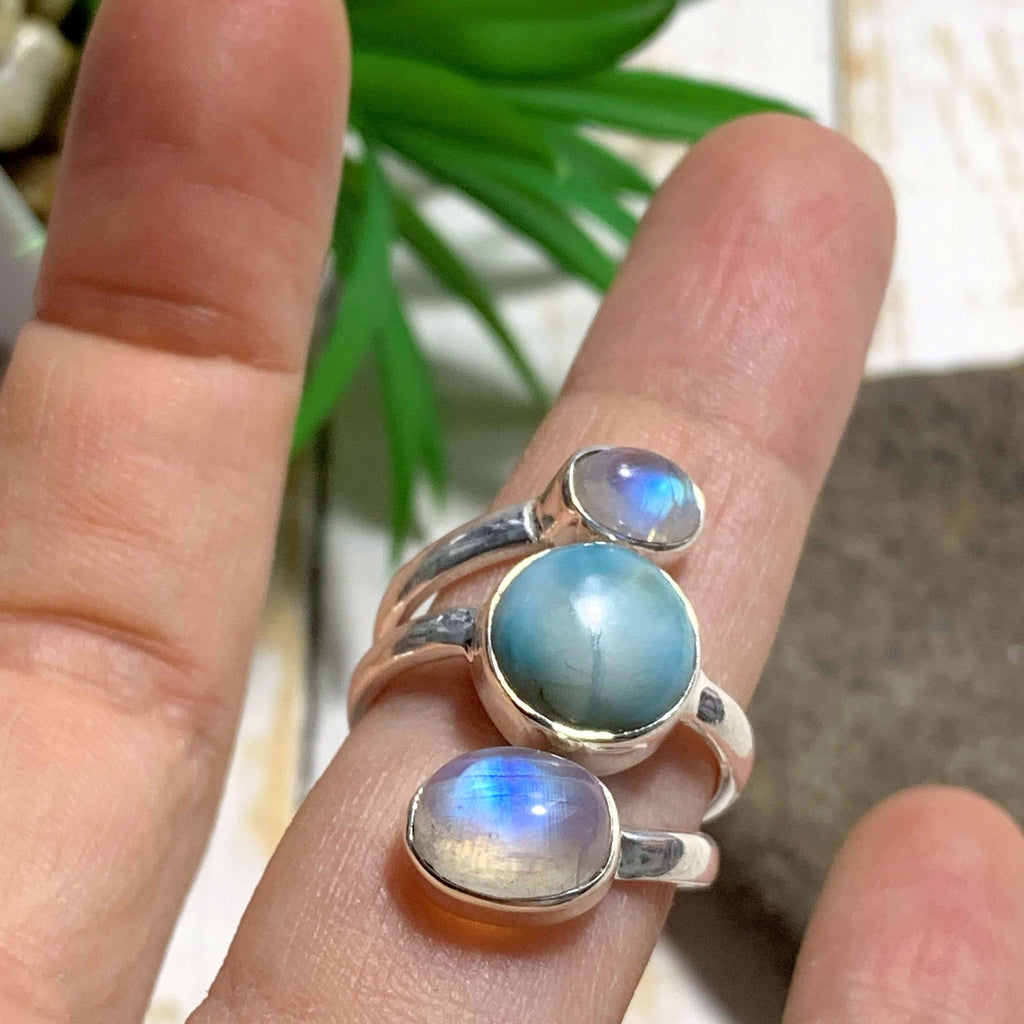 Pretty Larimar & Rainbow Moonstone Ring in Sterling Silver (Size: 6.5) - Earth Family Crystals