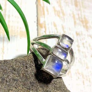 Royal Blue Rainbow Moonstone Ring in Sterling Silver (Size: 7.5) - Earth Family Crystals