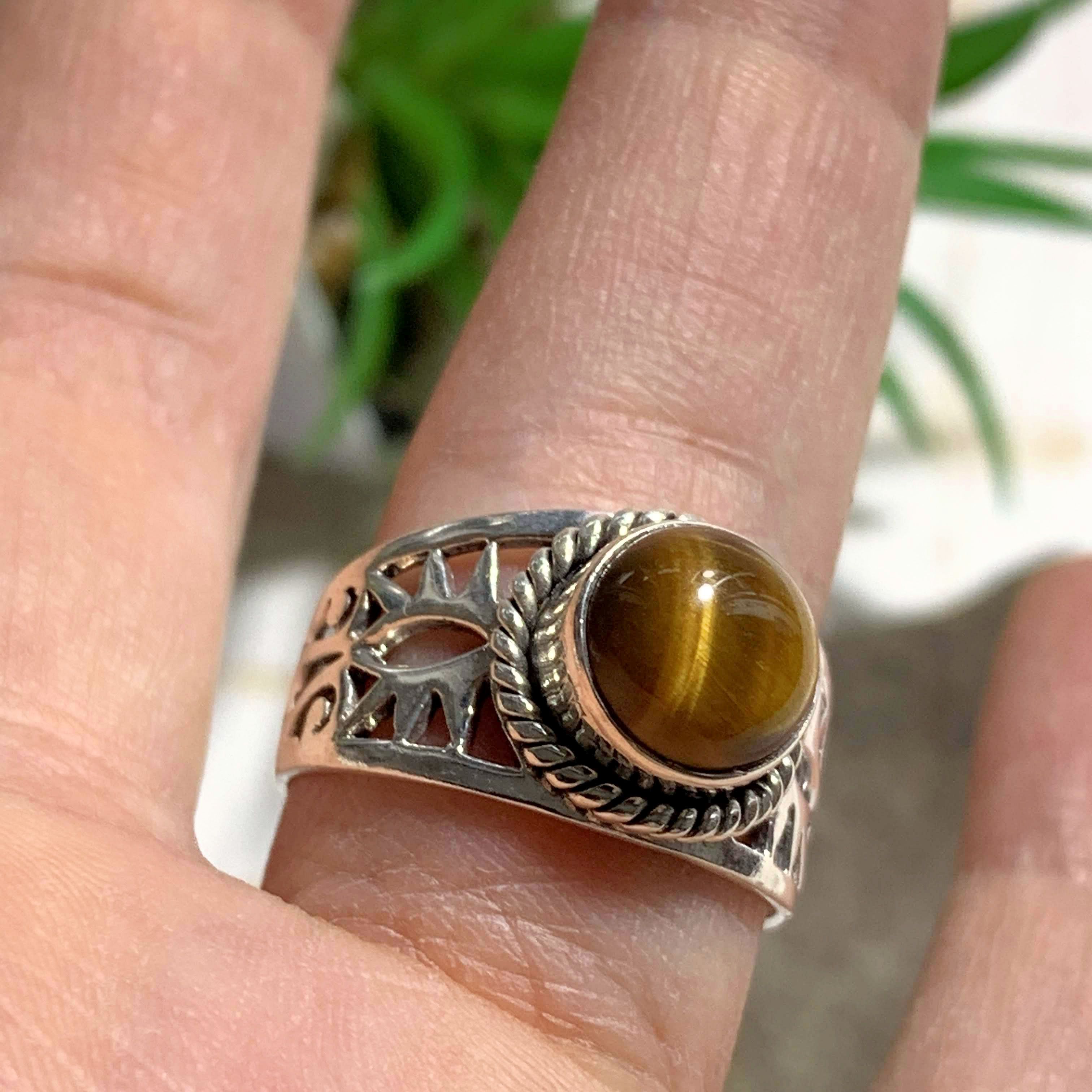 Golden Glow Tiger Eye Sterling Silver Ring (Size 9) - Earth Family Crystals