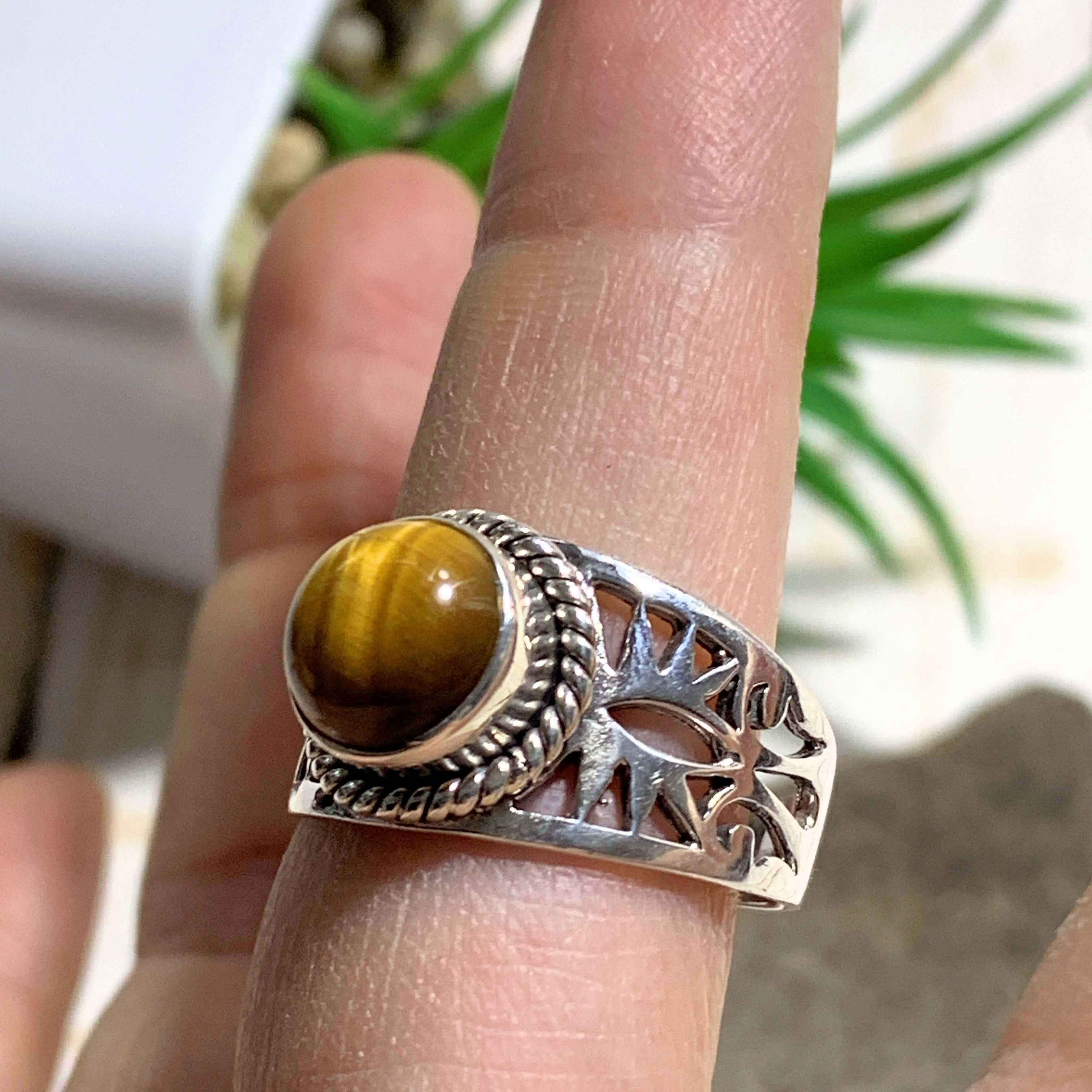 Golden Glow Tiger Eye Sterling Silver Ring (Size 9) - Earth Family Crystals