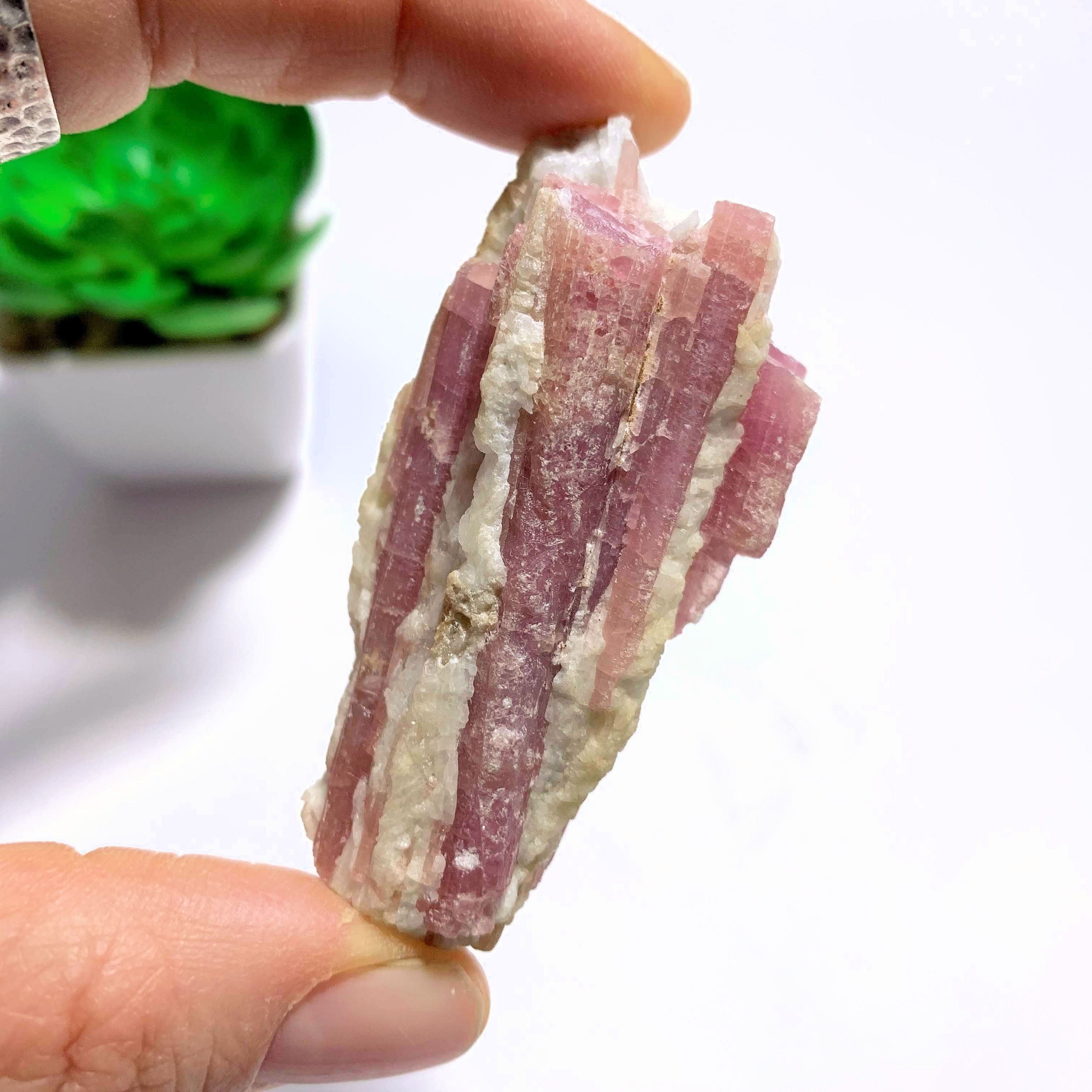 Pretty Natural Pink Tourmaline Blades Nestled in Milky Quartz From Brazil - Earth Family Crystals