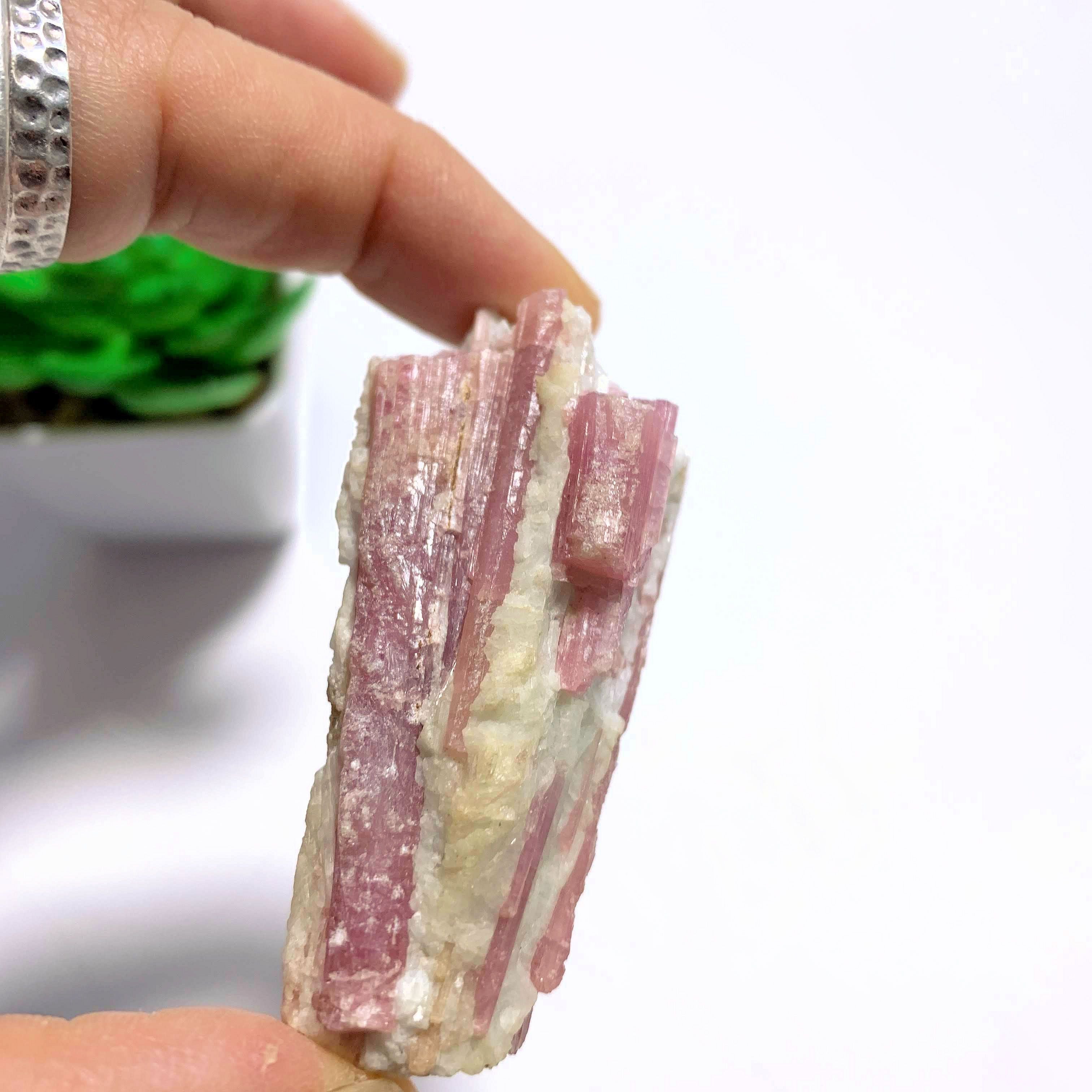 Pretty Natural Pink Tourmaline Blades Nestled in Milky Quartz From Brazil - Earth Family Crystals