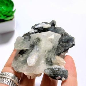 One of a Kind Black Chalcedony & Stilbite Cluster From India - Earth Family Crystals