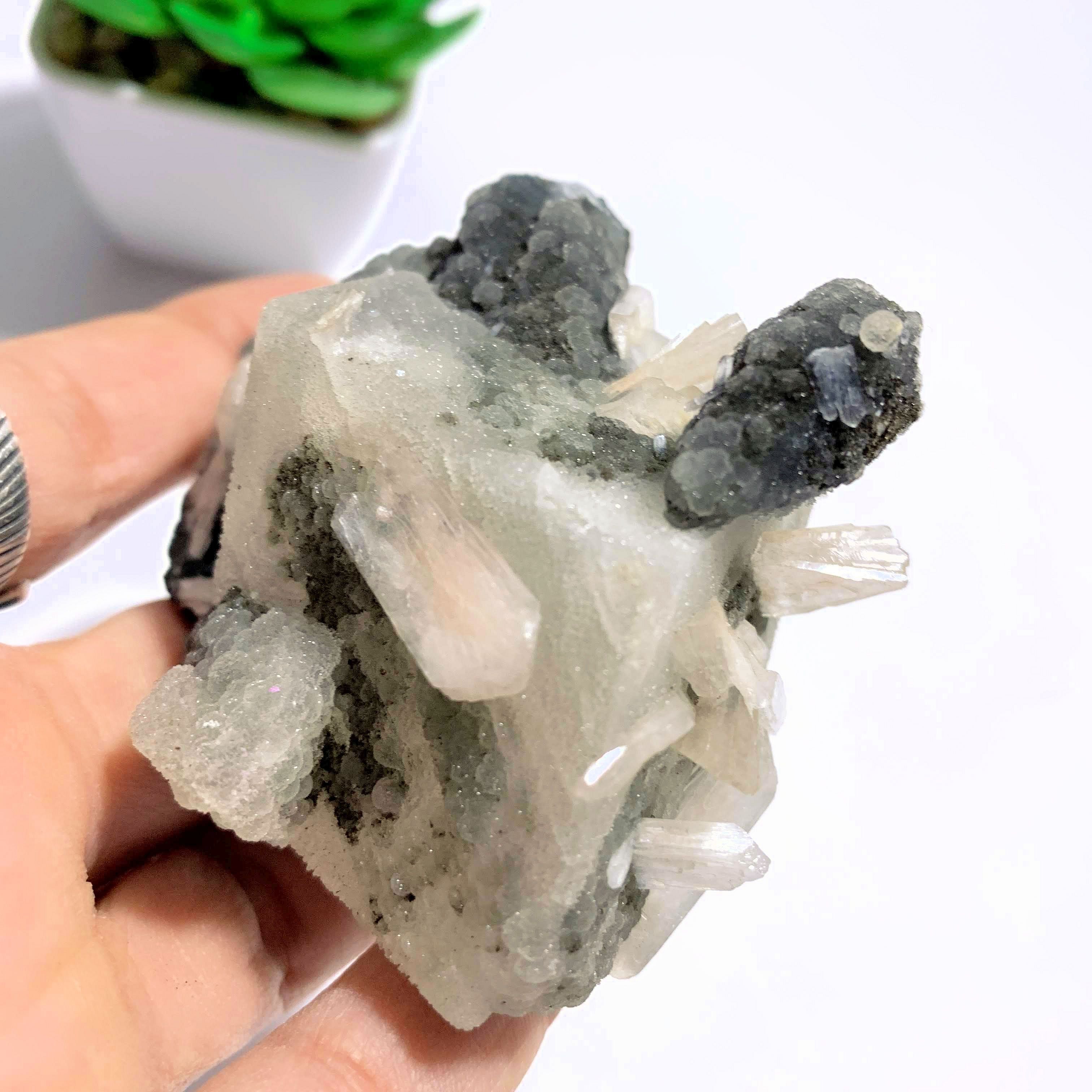 One of a Kind Black Chalcedony & Stilbite Cluster From India - Earth Family Crystals