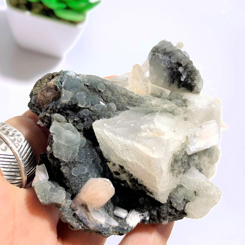 One of a Kind Black Chalcedony & Stilbite Cluster From India - Earth Family Crystals