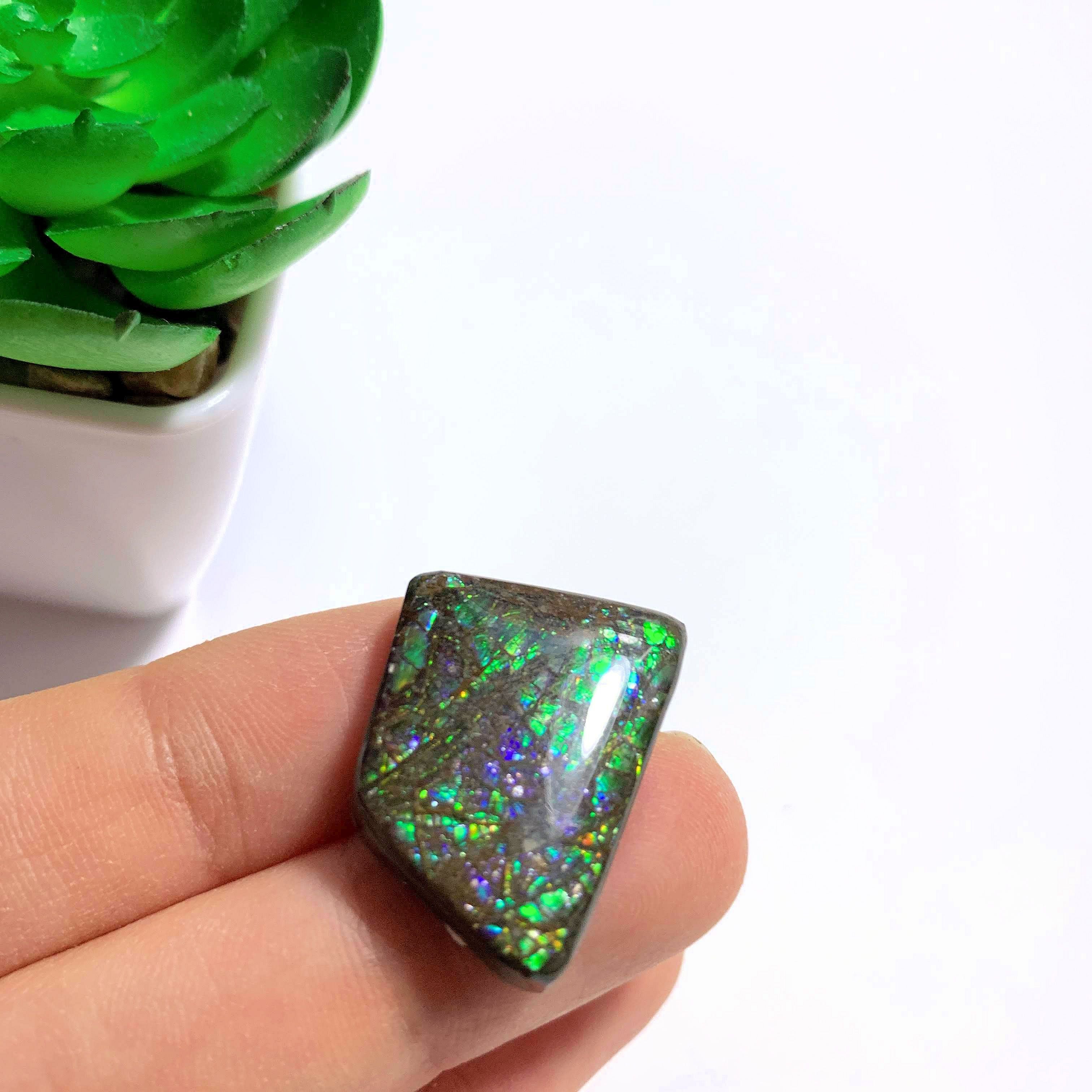 Purple & Green Flashes Alberta Ammolite Cabochon Ideal for Crafting #1