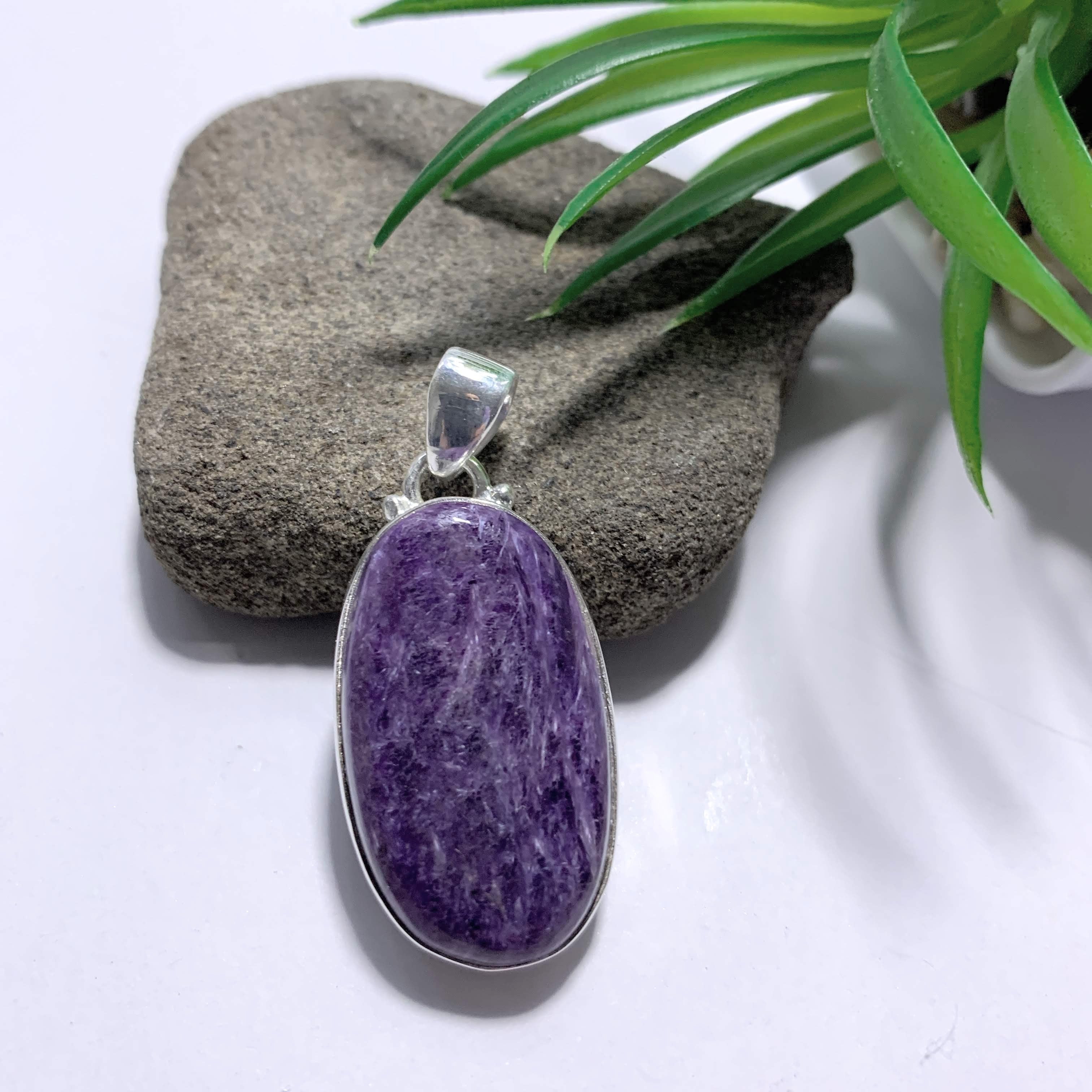 Deep Purple Charoite Pendant In Sterling Silver (Includes Silver Chain) #1 - Earth Family Crystals
