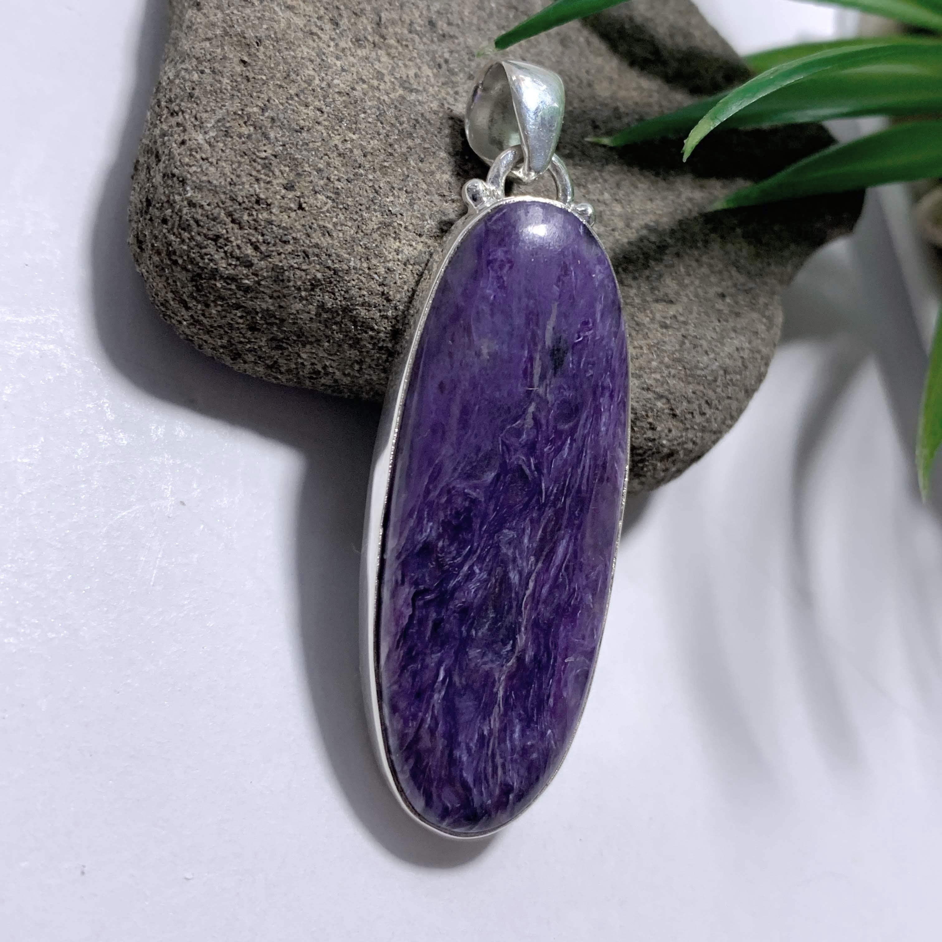 Deep Purple Charoite Long Pendant In Sterling Silver (Includes Silver Chain) #2 - Earth Family Crystals