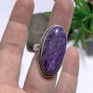 RESERVED For PATRIZIA~Pretty Purple Large Charoite Ring in Sterling Silver (Size 9.5) - Earth Family Crystals