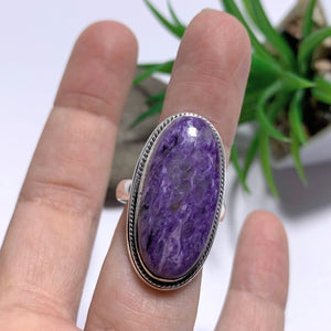 RESERVED For PATRIZIA~Pretty Purple Large Charoite Ring in Sterling Silver (Size 9.5) - Earth Family Crystals