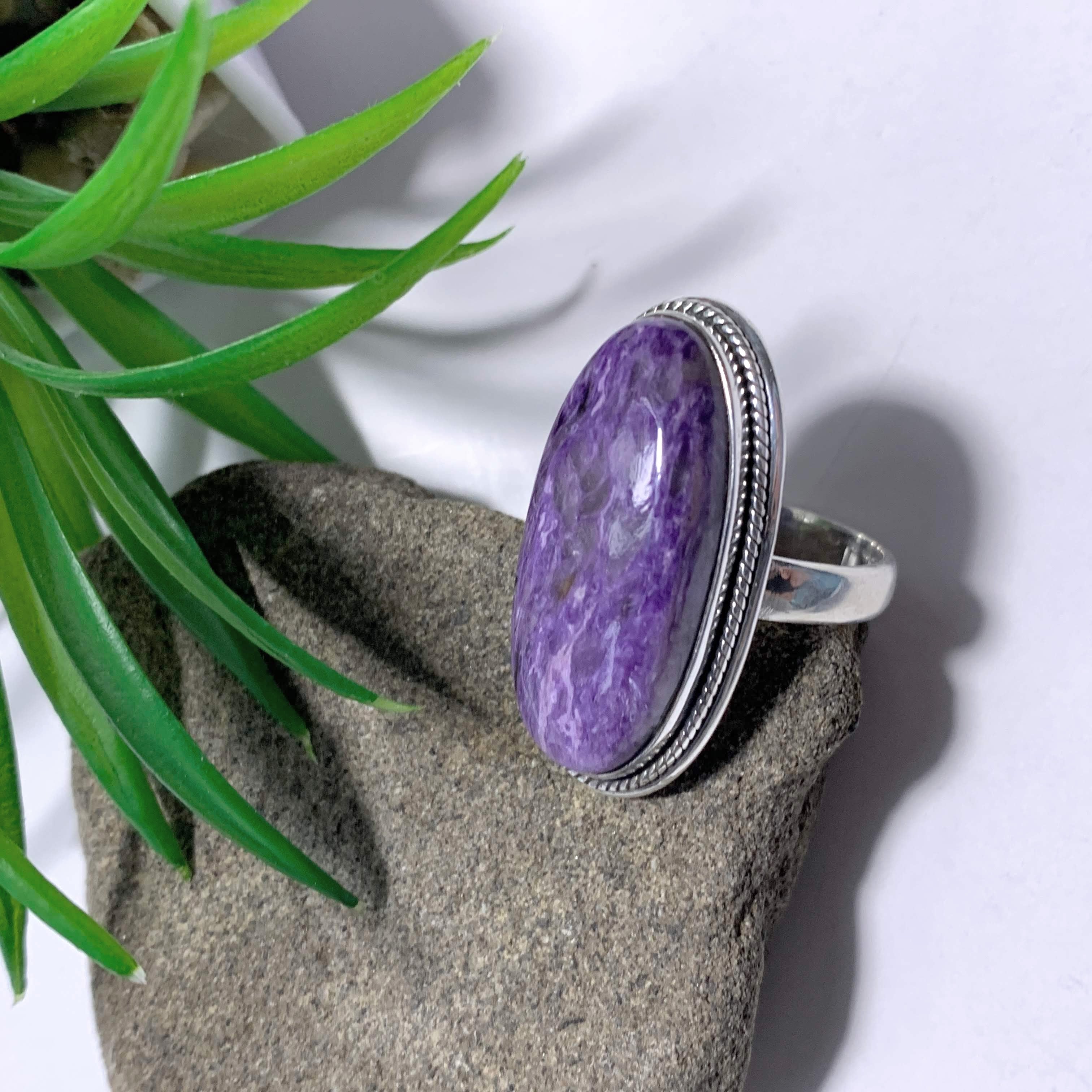 RESERVED For PATRIZIA~Pretty Purple Large Charoite Ring in Sterling Silver (Size 9.5) - Earth Family Crystals