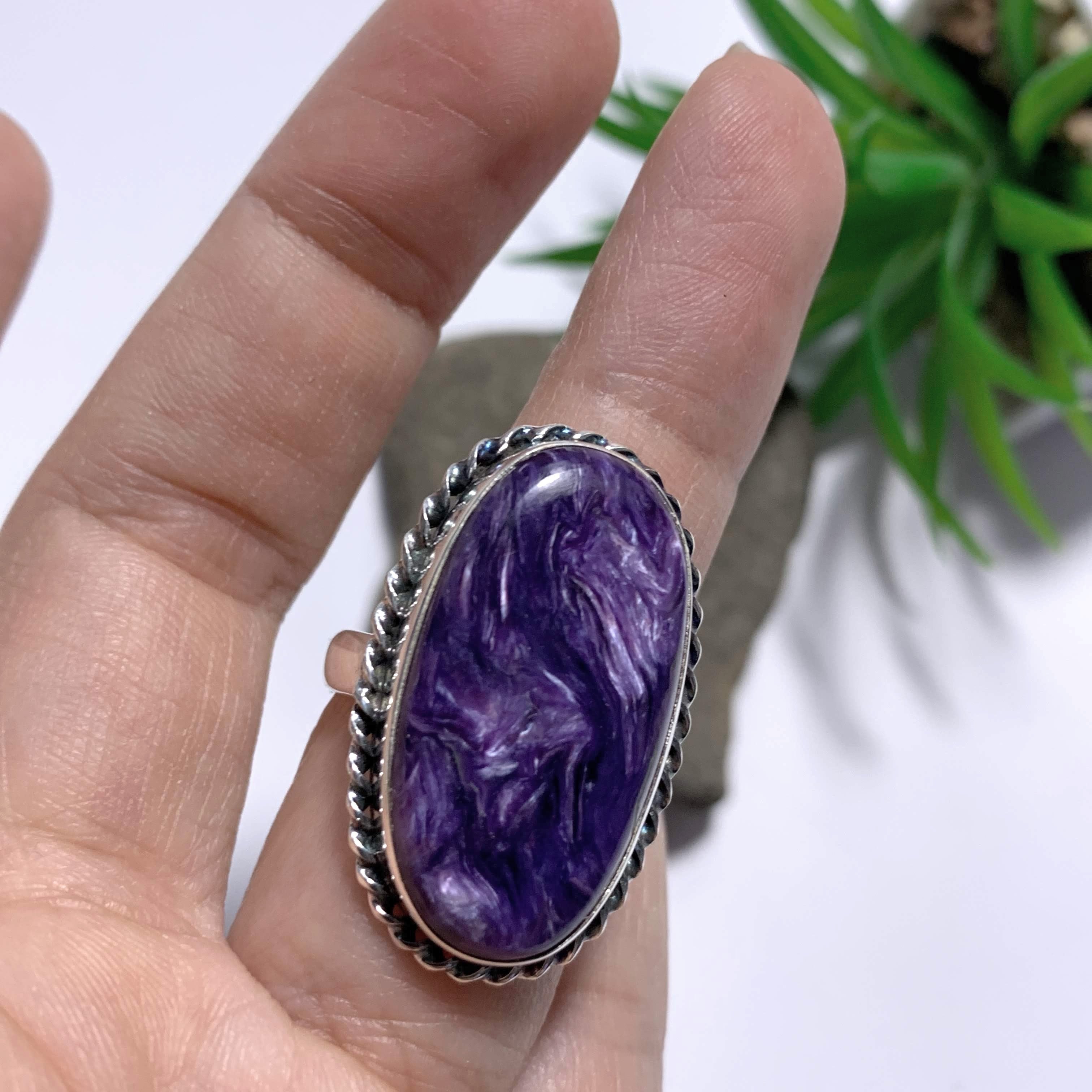 Silky Deep Purple Large Charoite Ring in Sterling Silver (Size 9)