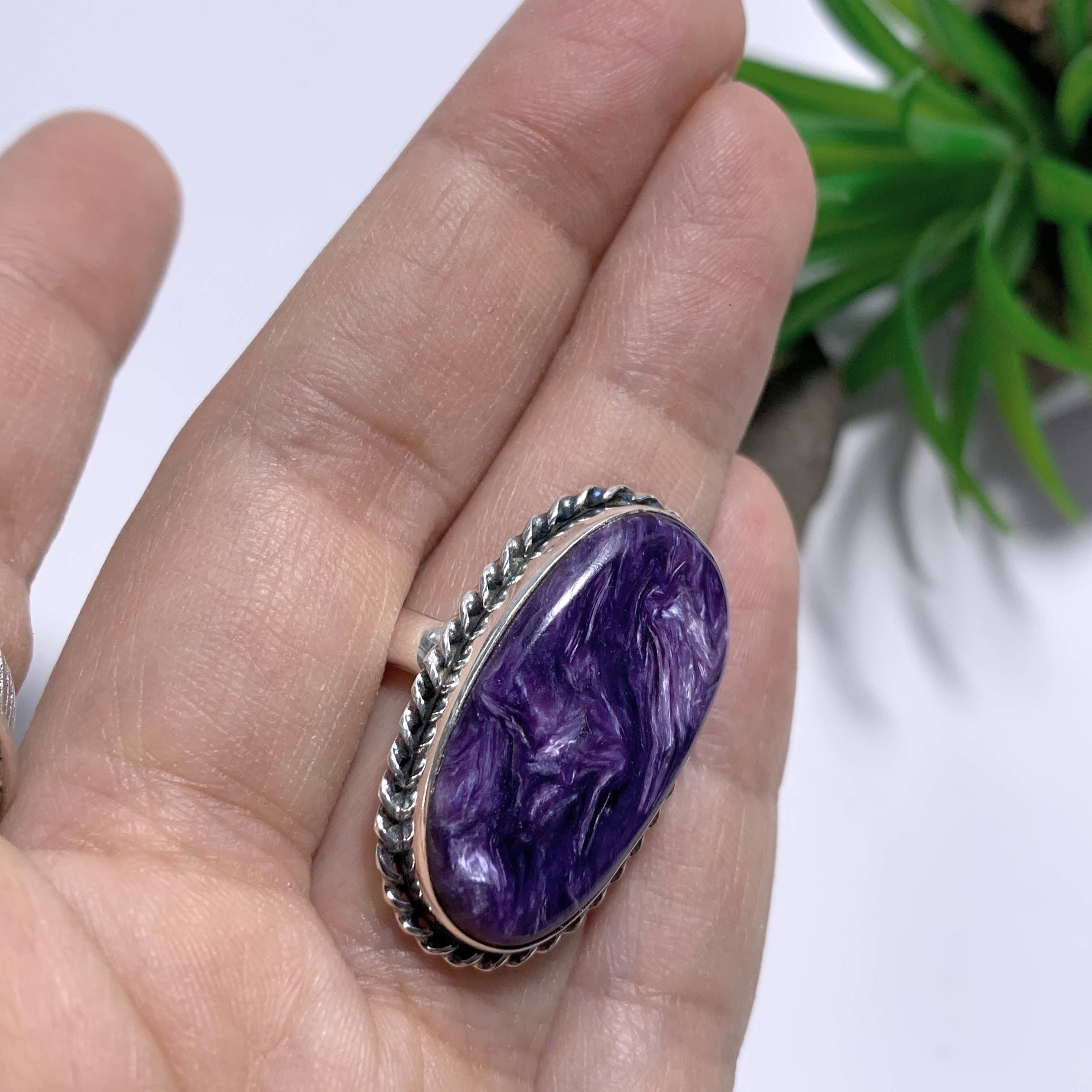 Silky Deep Purple Large Charoite Ring in Sterling Silver (Size 9)