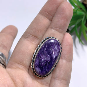 Silky Deep Purple Large Charoite Ring in Sterling Silver (Size 9)