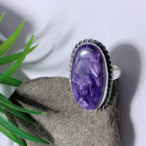 Silky Deep Purple Large Charoite Ring in Sterling Silver (Size 9)