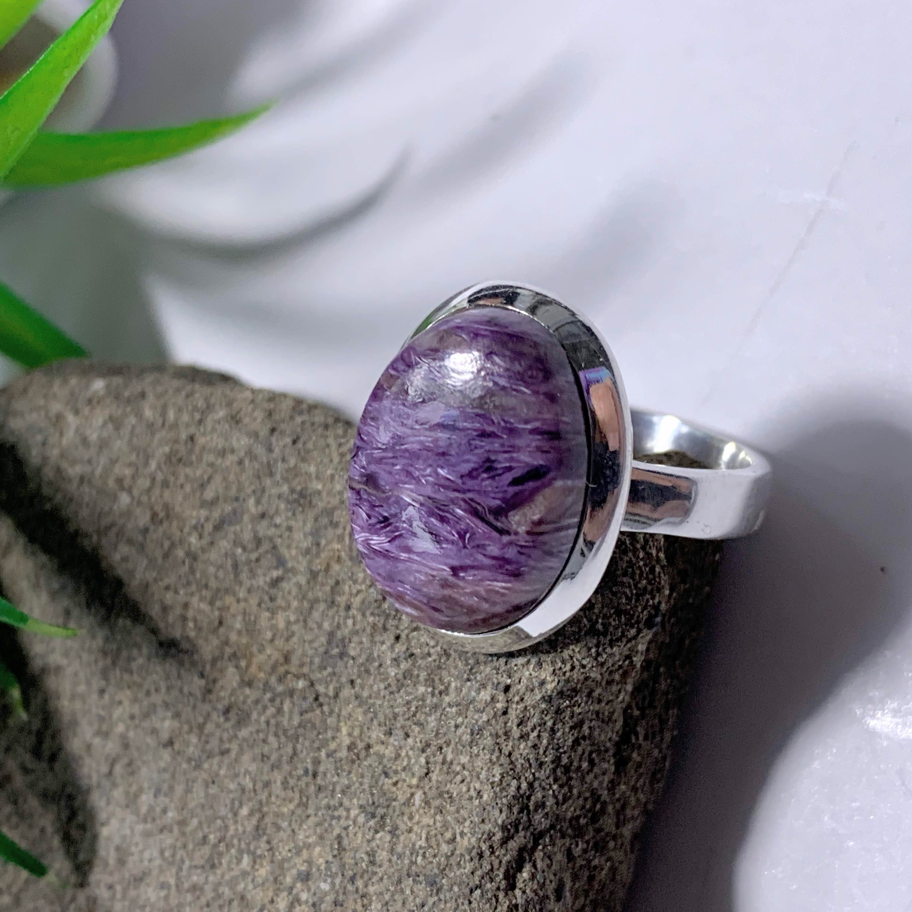 Silky Purple Charoite Ring in Sterling Silver (Size 6) - Earth Family Crystals