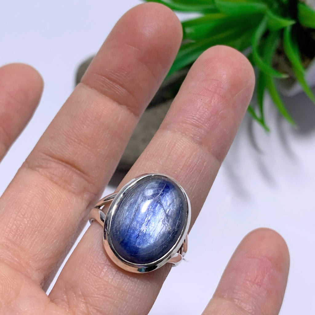 Dancing Silver Sheen Blue Kyanite Sterling Silver Ring (Size 8) - Earth Family Crystals