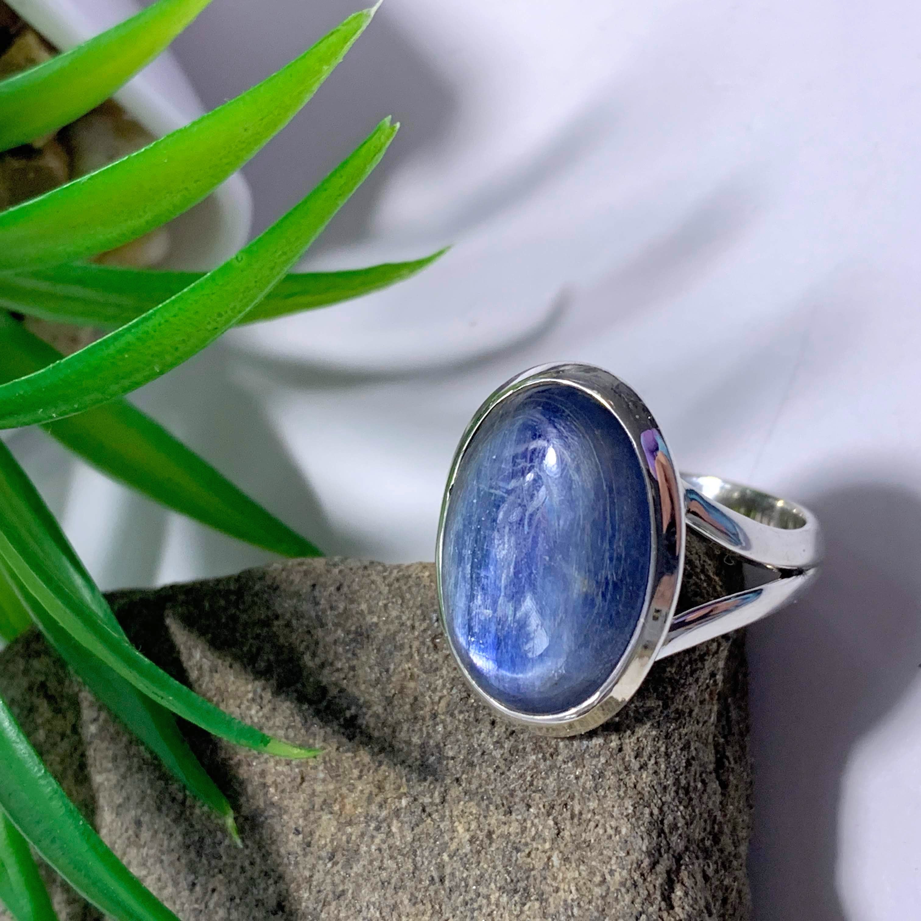 Dancing Silver Sheen Blue Kyanite Sterling Silver Ring (Size 8) - Earth Family Crystals