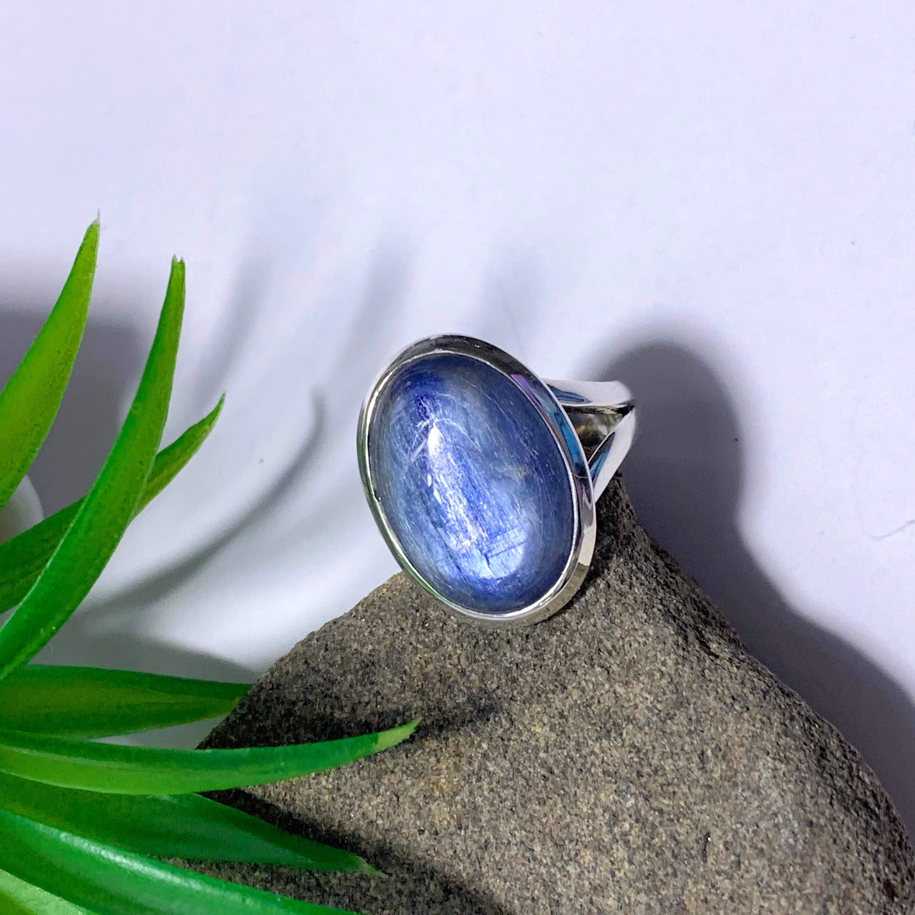Dancing Silver Sheen Blue Kyanite Sterling Silver Ring (Size 8) - Earth Family Crystals
