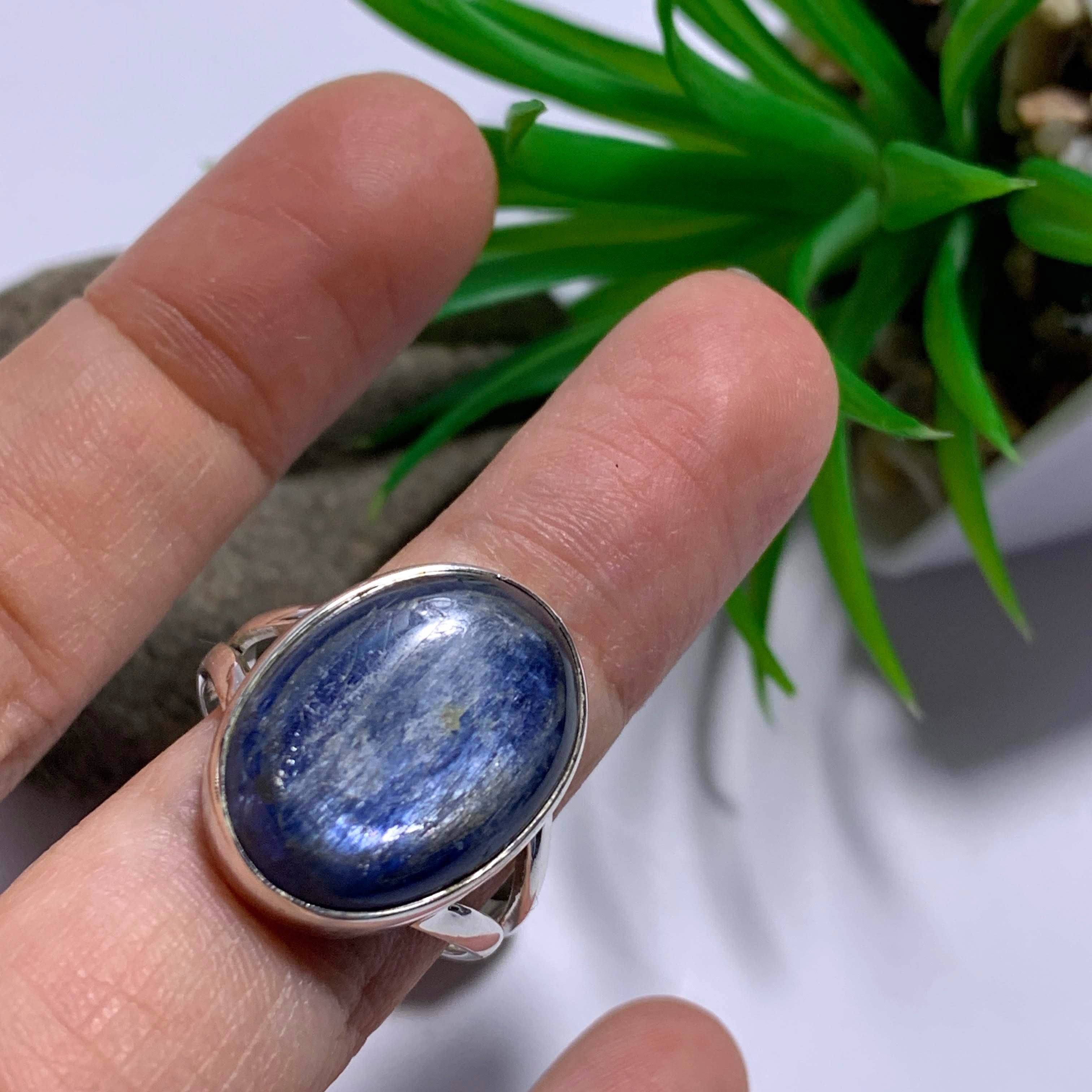 Dancing Silver Sheen Deep Blue Kyanite Sterling Silver Ring (Size 10) - Earth Family Crystals