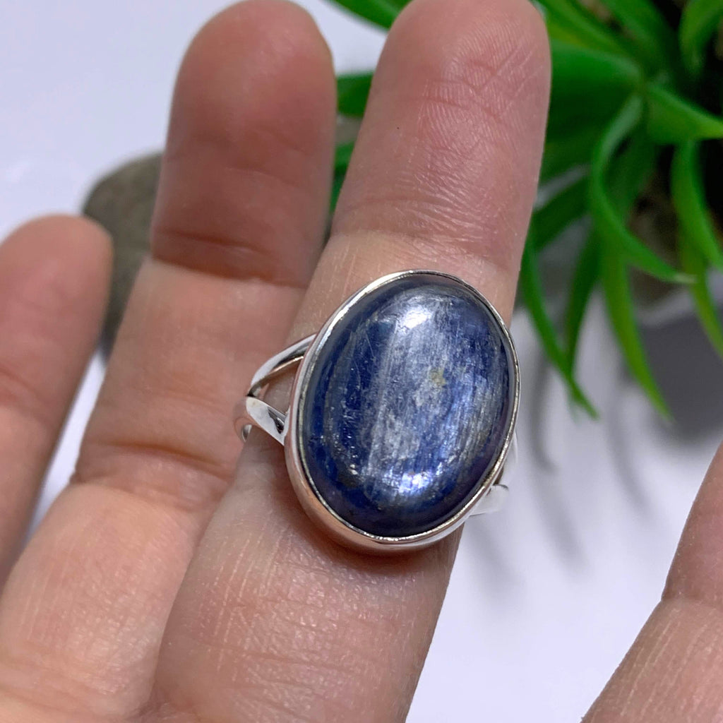 Dancing Silver Sheen Deep Blue Kyanite Sterling Silver Ring (Size 10) - Earth Family Crystals